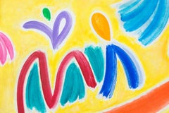 Jammin' in the Aviary III - bright, yellow, red, blue abstract acrylic on canvas