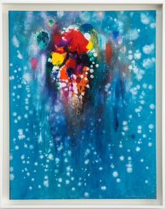 Presence in Azure - bright, bold, blue, red, white, abstract, acrylic on canvas