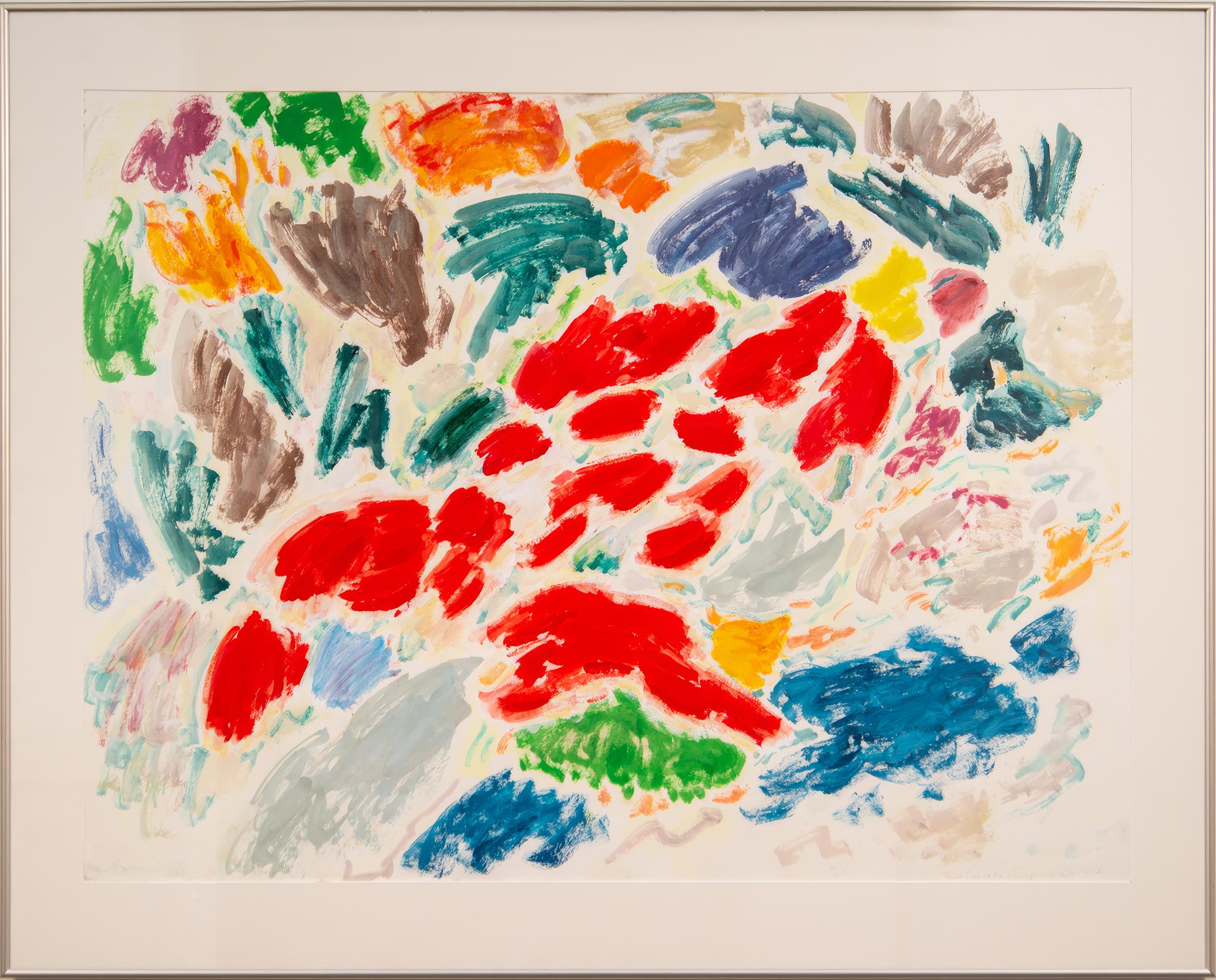 Red Cascade - Cypress Gardens - Abstract Acrylic Painting, 1970s