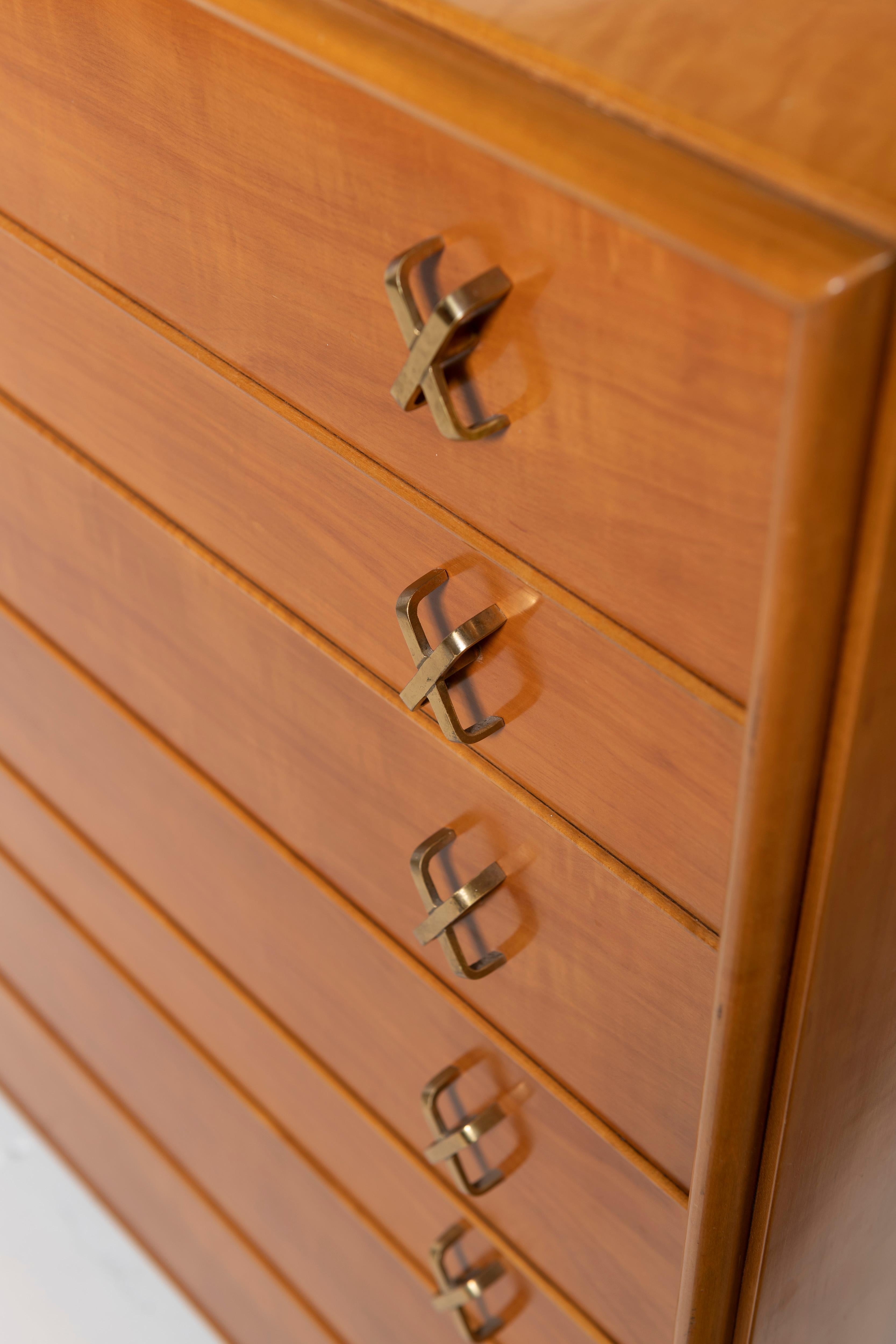 Mid-20th Century Paul Frankel for Johnson Furniture Company High Chest of Drawers with x Hardware