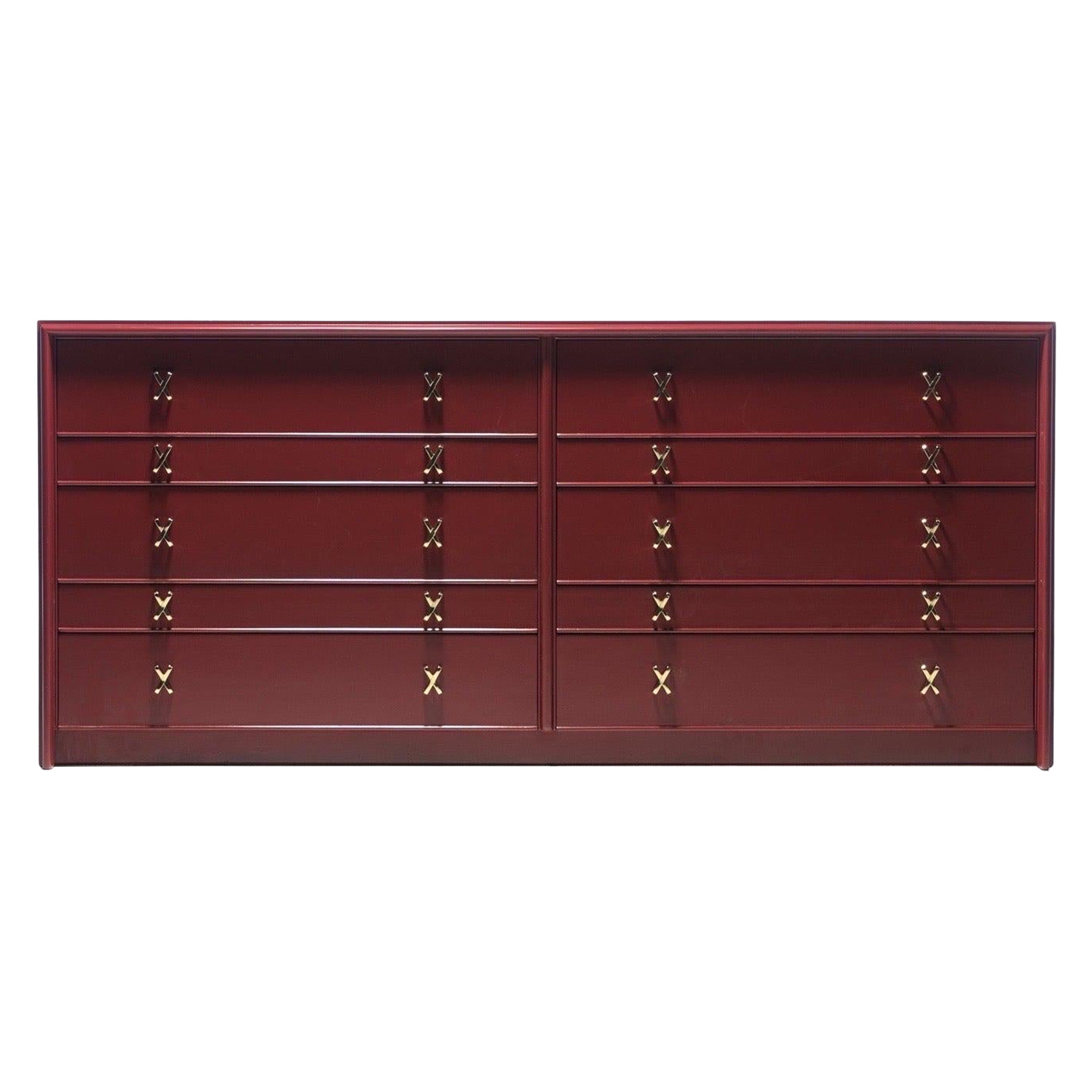 Paul Frankl 10 Drawer Lacquered Dresser in Sundried Tomato c. 1950 For Sale