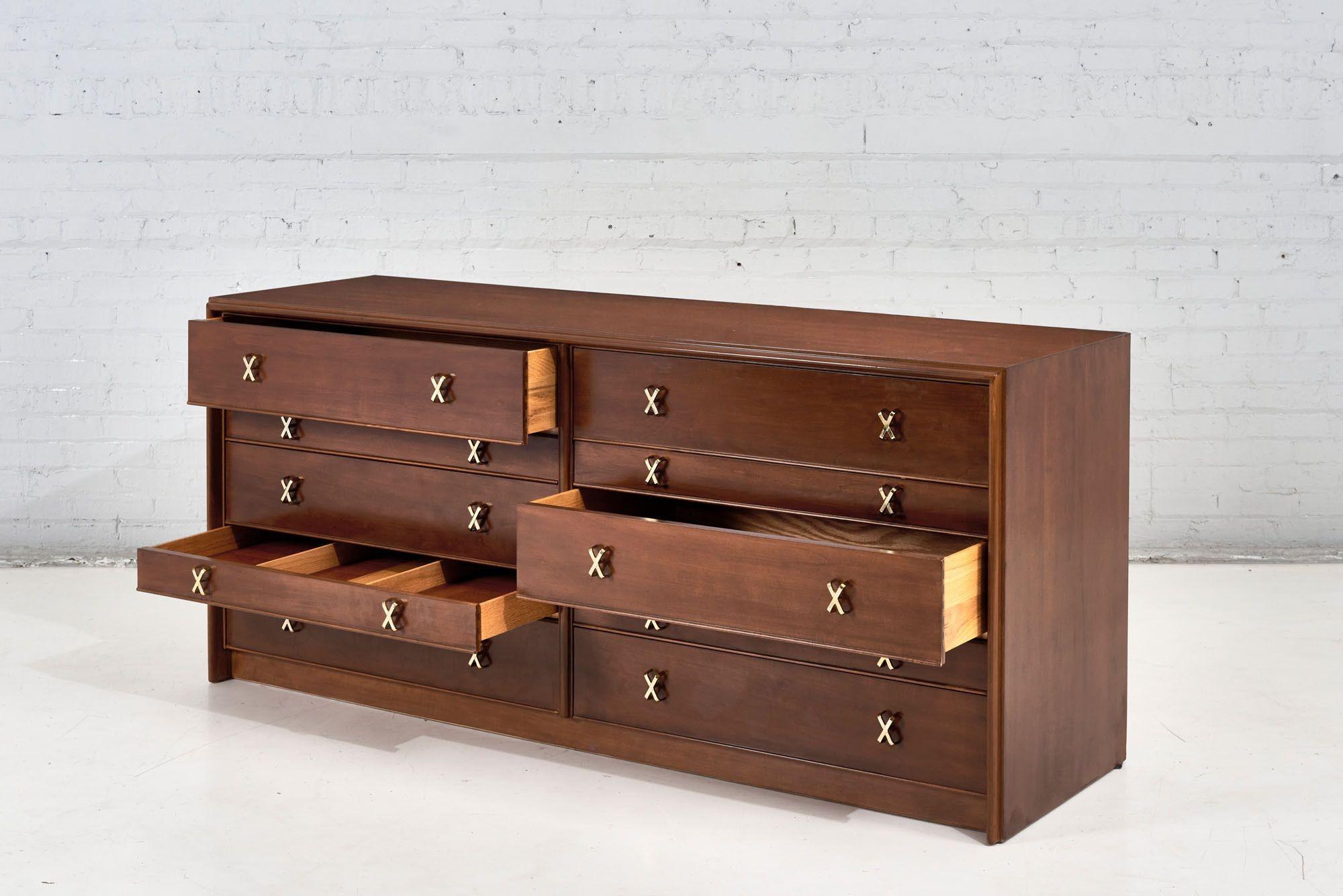 Paul Frankl 10 Drawer X Brass Pulls Dresser for Johnson Furniture, 1960 1