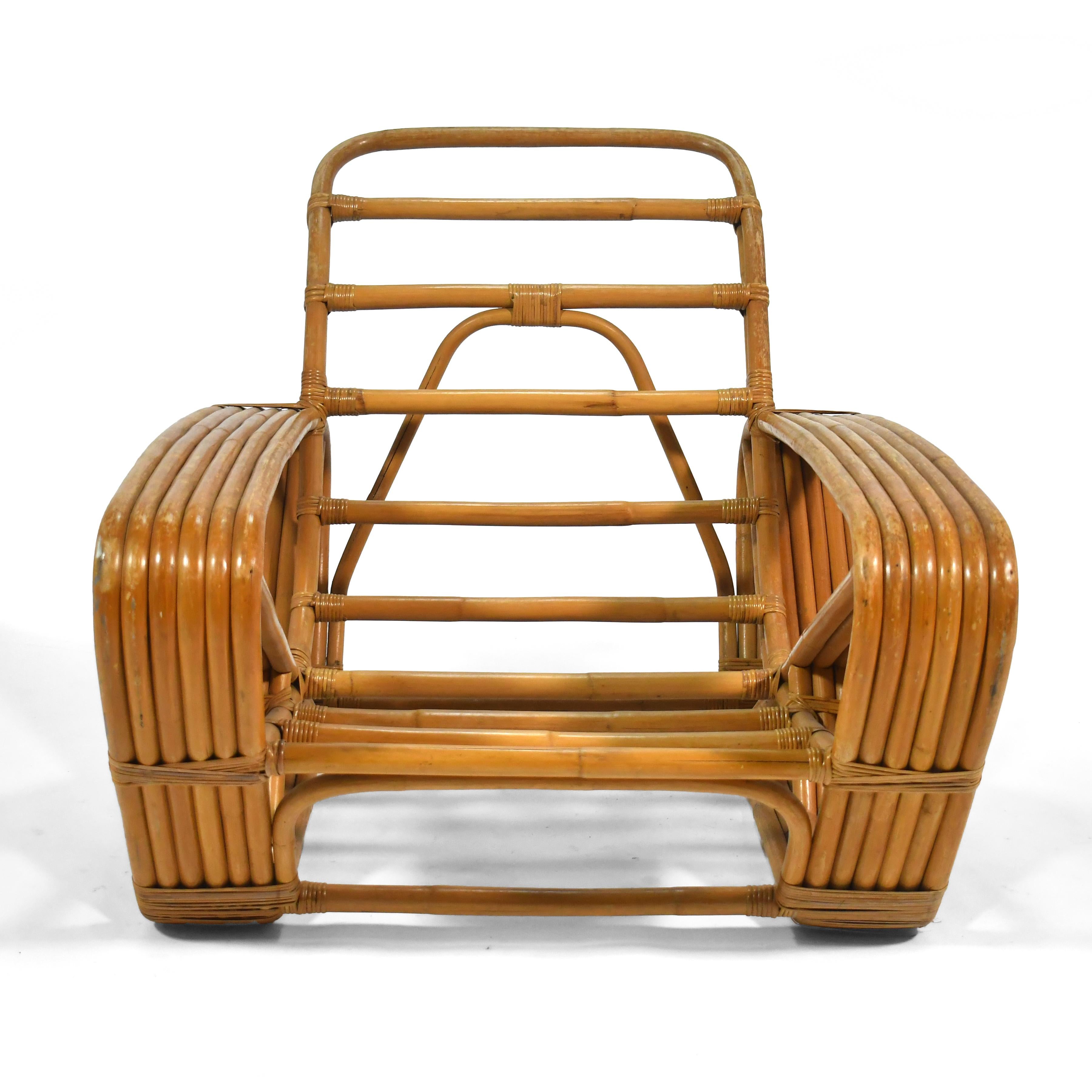 Mid-Century Modern Chaise à accoudoirs en rotin à 6 bandes Paul Frankl en vente