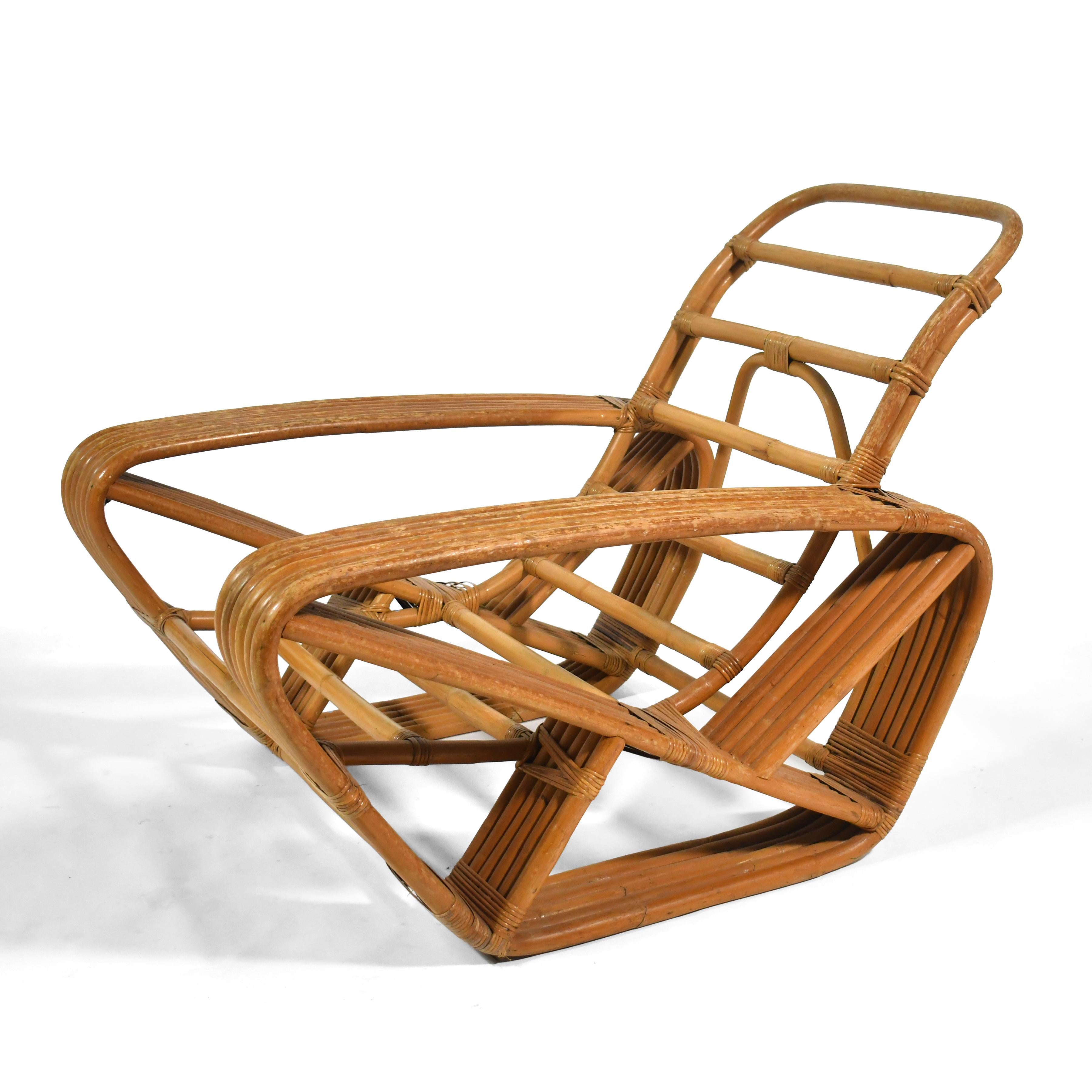 Taïwanais Chaise à accoudoirs en rotin à 6 bandes Paul Frankl en vente