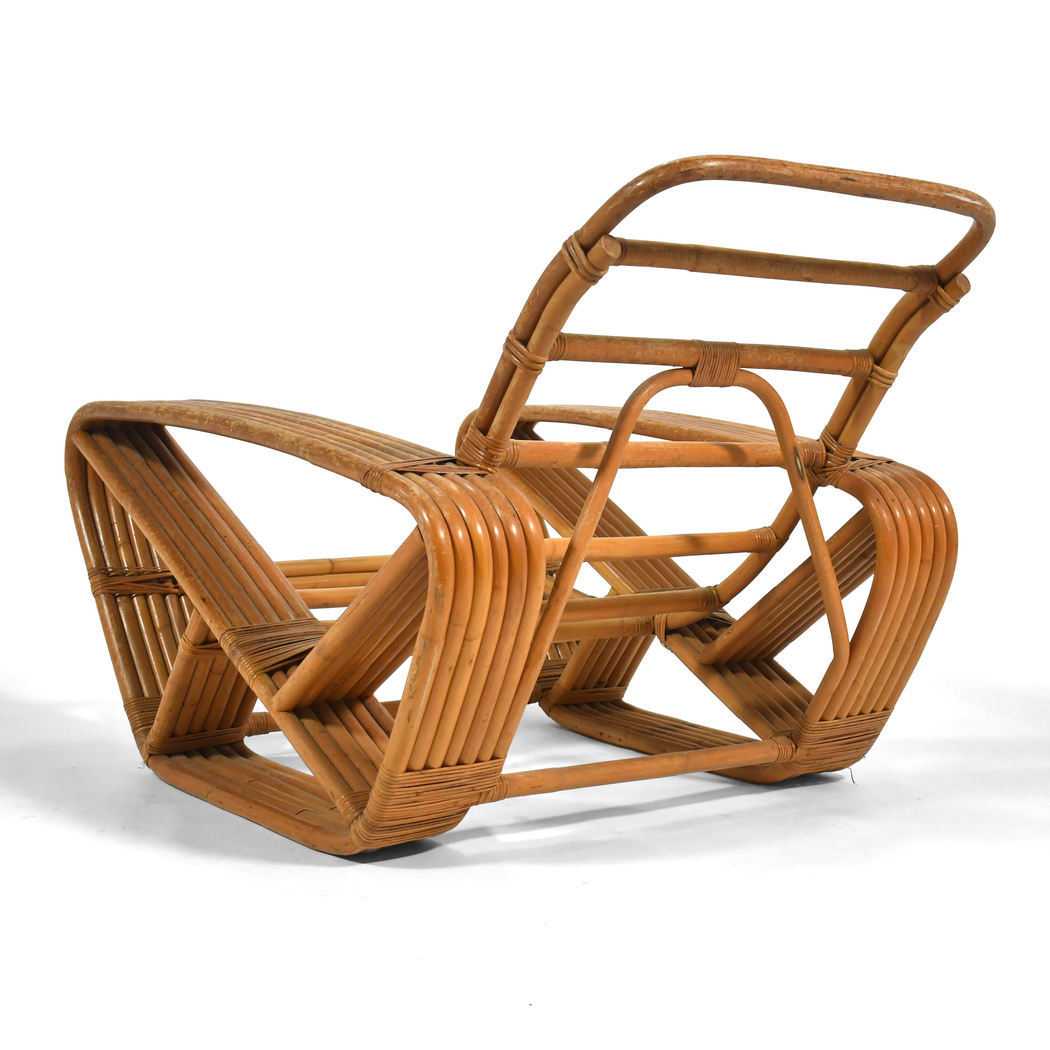Milieu du XXe siècle Chaise à accoudoirs en rotin à 6 bandes Paul Frankl en vente