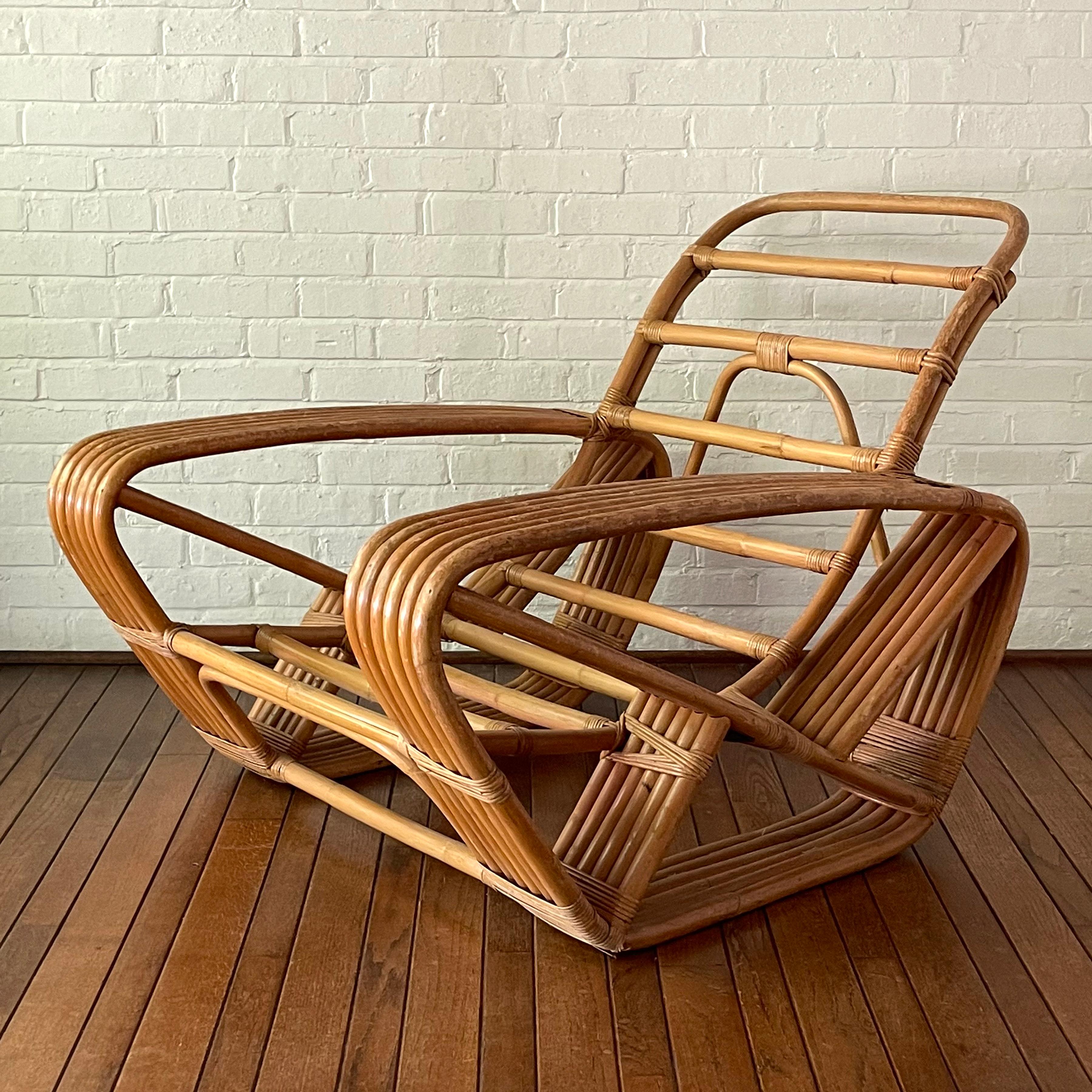 Chaise à accoudoirs en rotin à 6 bandes Paul Frankl en vente 2