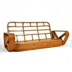 Paul Frankl 6 Band Rattan Pretzel Arm Sofa