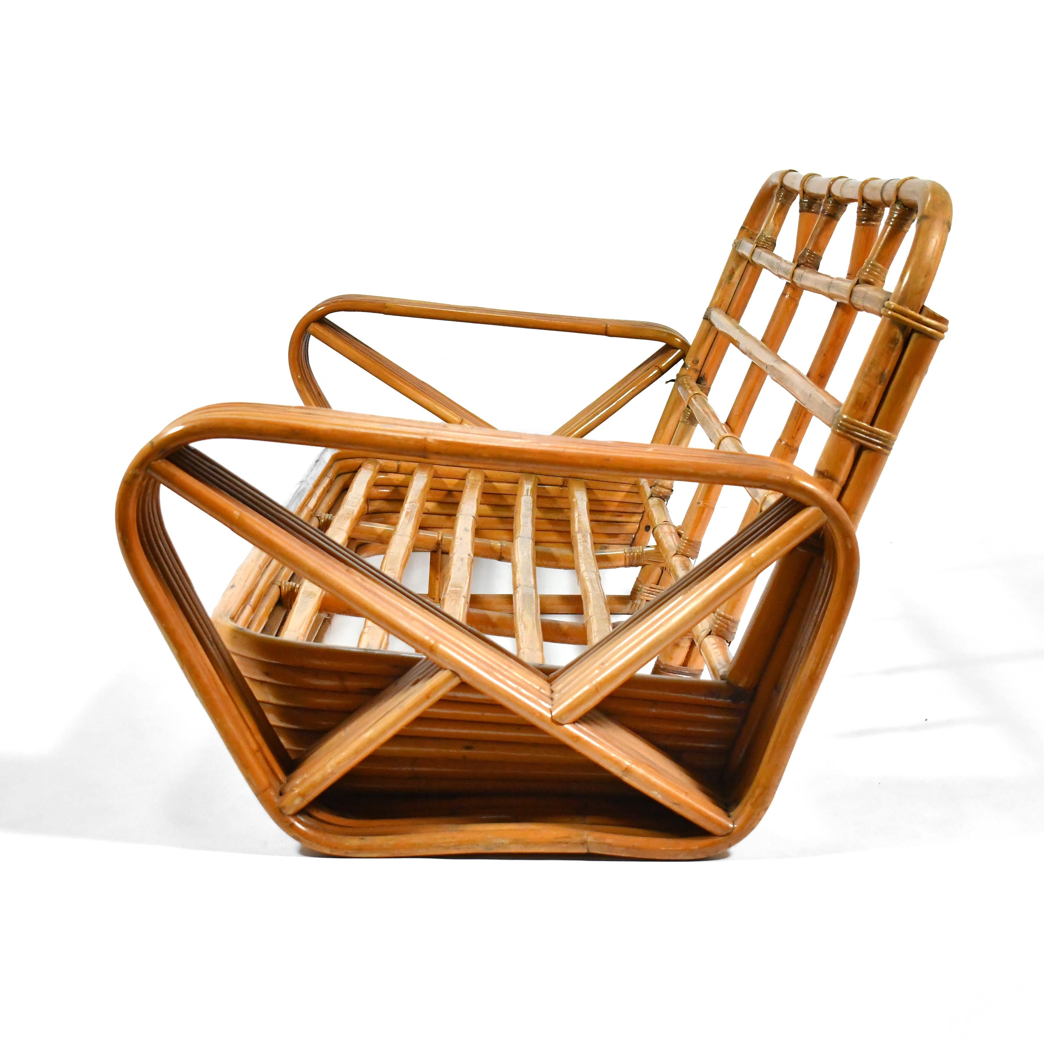Paul Frankl 6 Band Rattan Pretzel Arm Sofa In Good Condition In Highland, IN