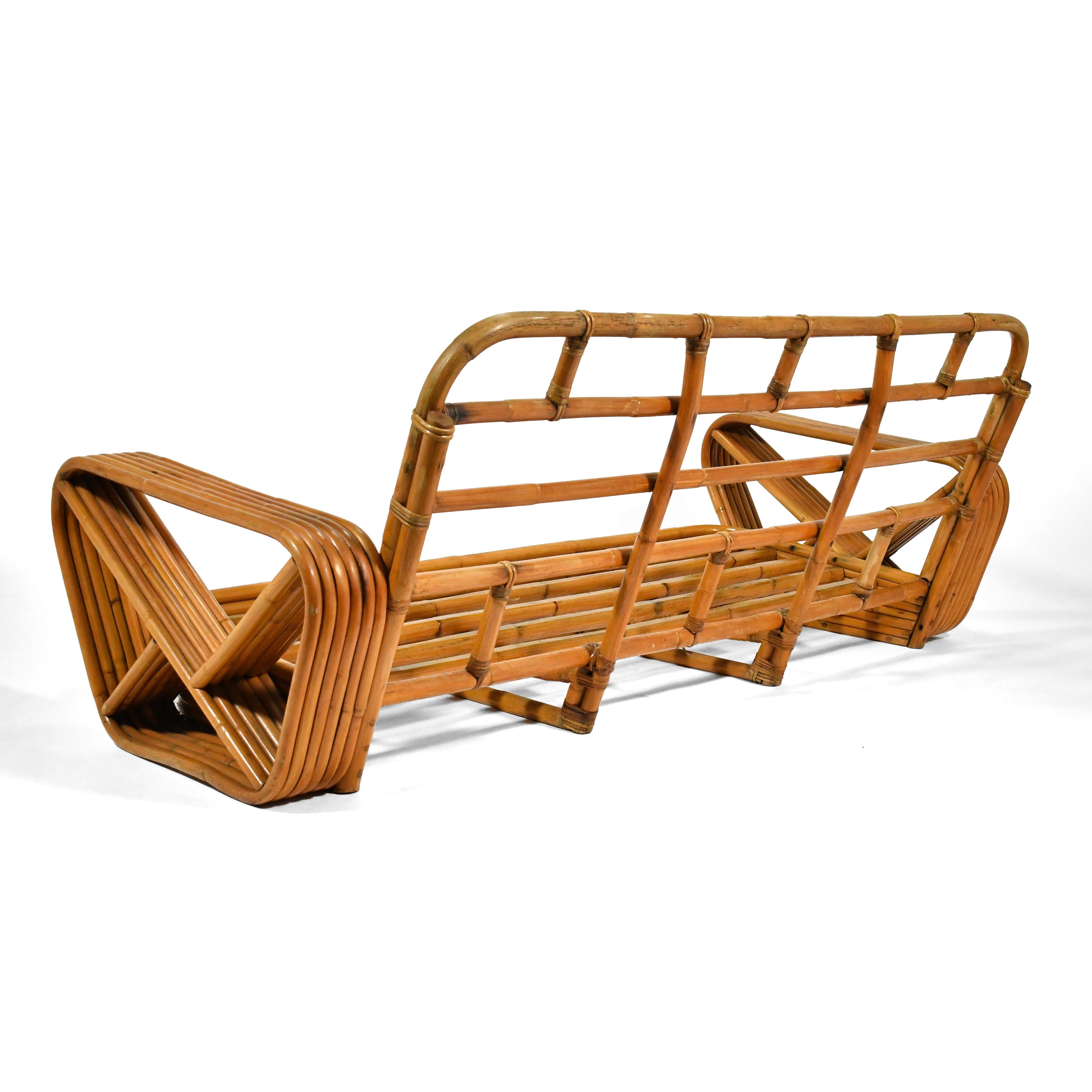 Mid-20th Century Paul Frankl 6 Band Rattan Pretzel Arm Sofa