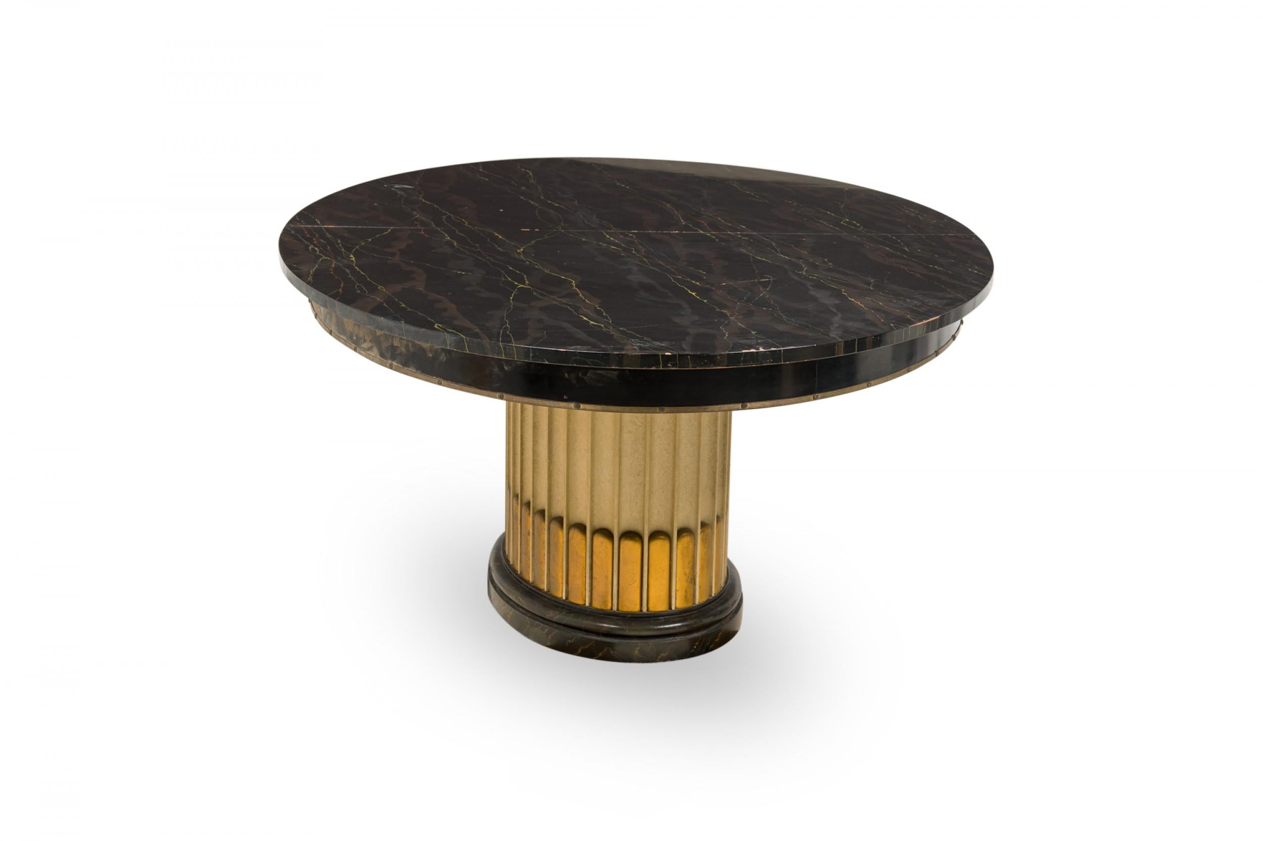 Mid-Century Modern Paul Frankl American Art Deco Oval Black Lacquer & Brass Extension Dining Table For Sale