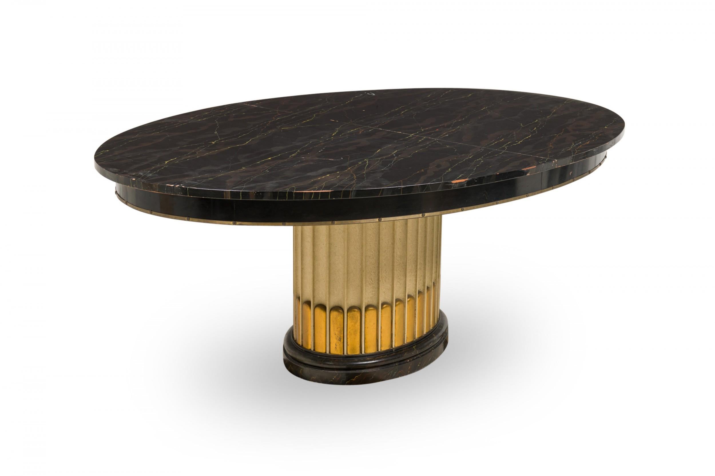 Painted Paul Frankl American Art Deco Oval Black Lacquer & Brass Extension Dining Table For Sale