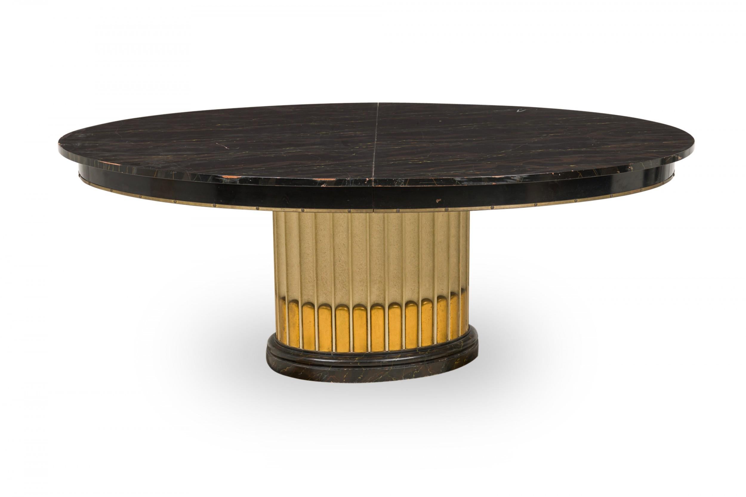 Paul Frankl American Art Deco Oval Black Lacquer & Brass Extension Dining Table In Good Condition For Sale In New York, NY