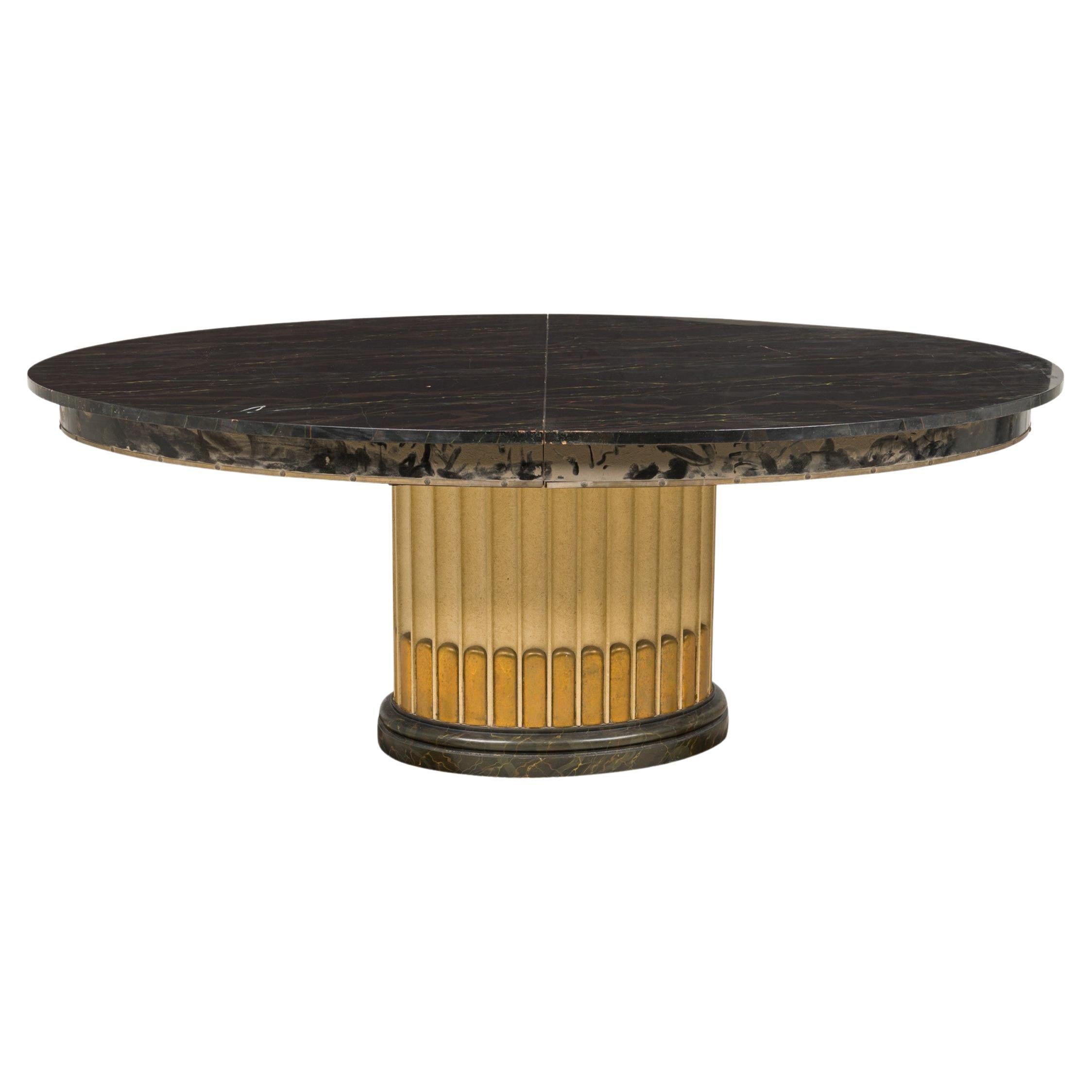 Paul Frankl American Art Deco Oval Black Lacquer & Brass Extension Dining Table