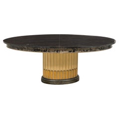 Vintage Paul Frankl American Art Deco Oval Black Lacquer & Brass Extension Dining Table