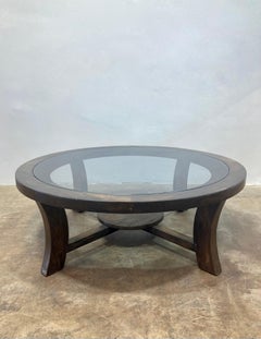Paul Frankl Art Deco Stepped Coffee Table, Ebonized Finish and Custom-Cut Smoked