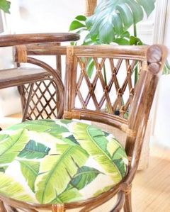 Paul Frankl Attributed Honeymoon Bistro Set  MCM  Solid Rattan + Cane
