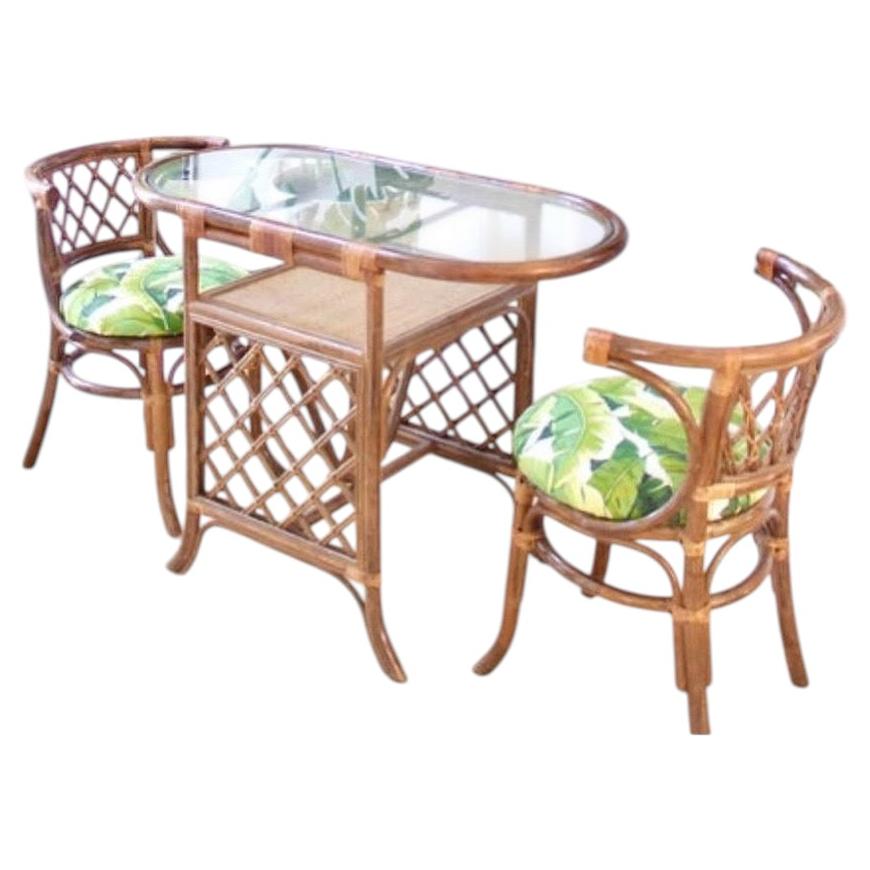 Set da bistrot “Honeymoon” attribuito a Paul Frankl MCM Rattan massiccio + canna