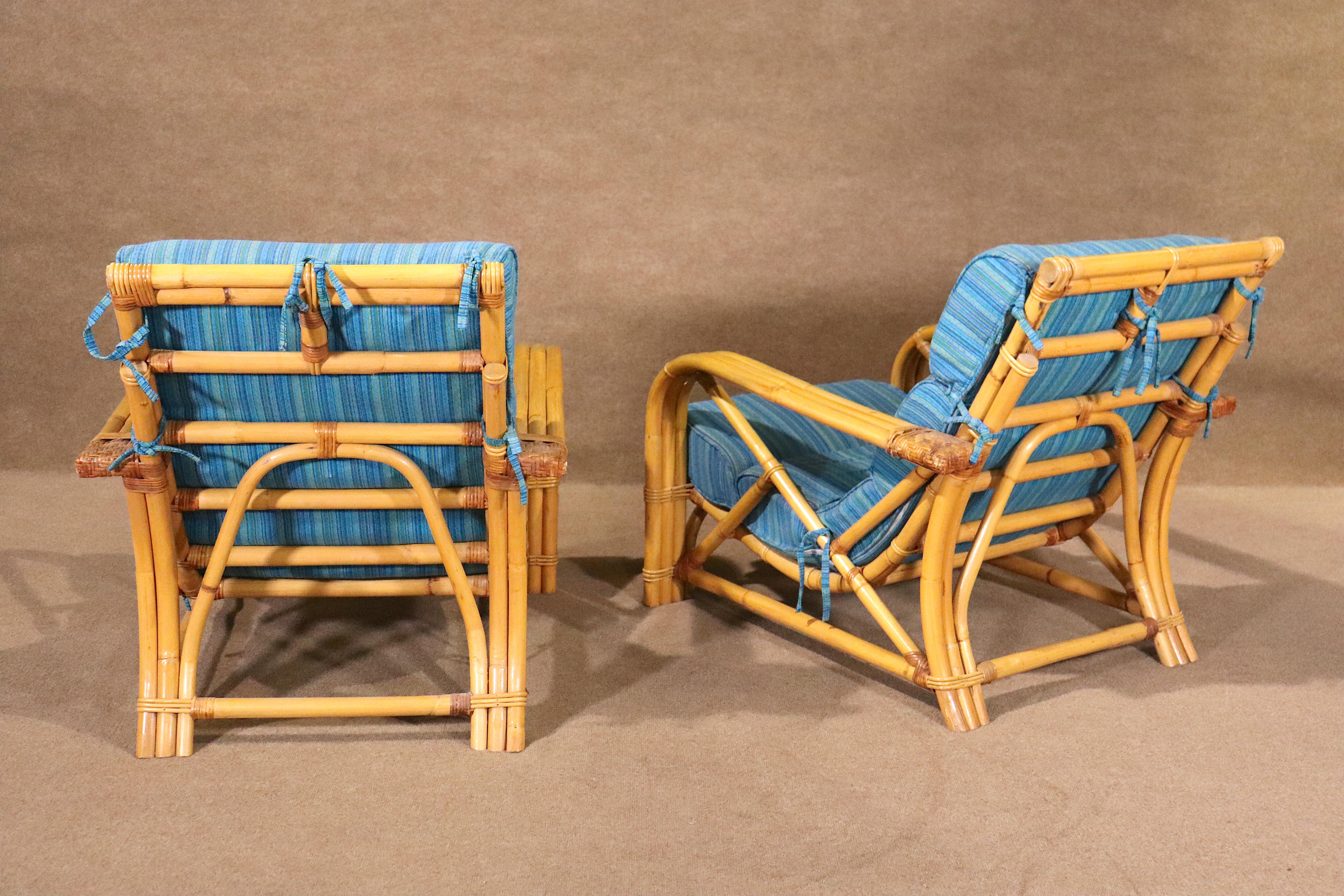 Paul Frankl Bamboo Rattan Patio Chairs In Good Condition For Sale In Brooklyn, NY
