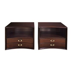 Paul Frankl Bedside Tables in Dark Walnut with Buckle Pulls, 1950s