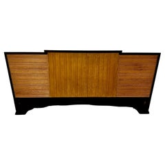 Paul Frankl Black Lacquer Head Board with Cerused
