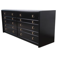 Paul Frankl Black Lacquered Double Dresser or Credenza, Newly Restored