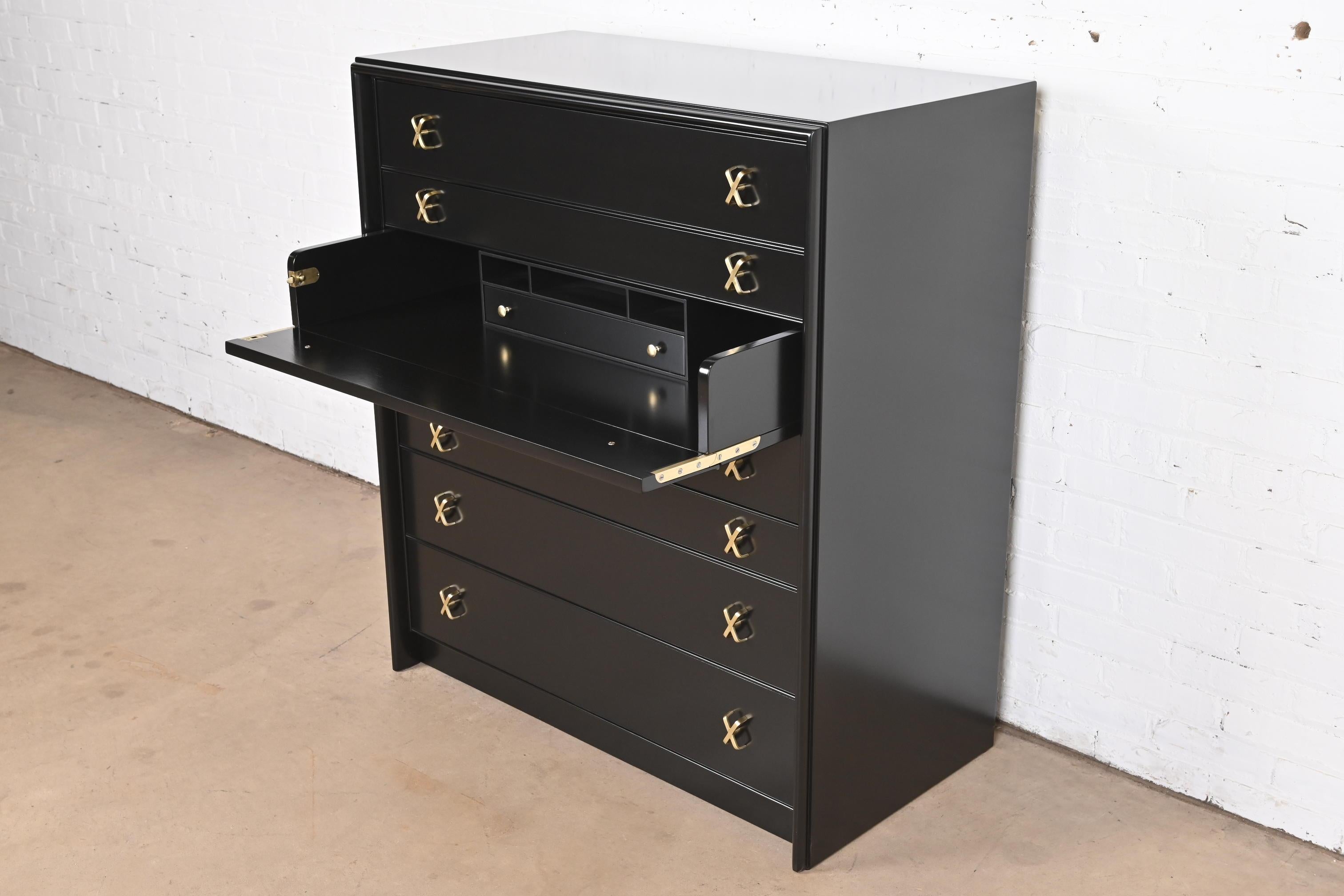 Paul Frankl Black Lacquered Highboy Dresser Chest With Drop Front Secretary Desk 4