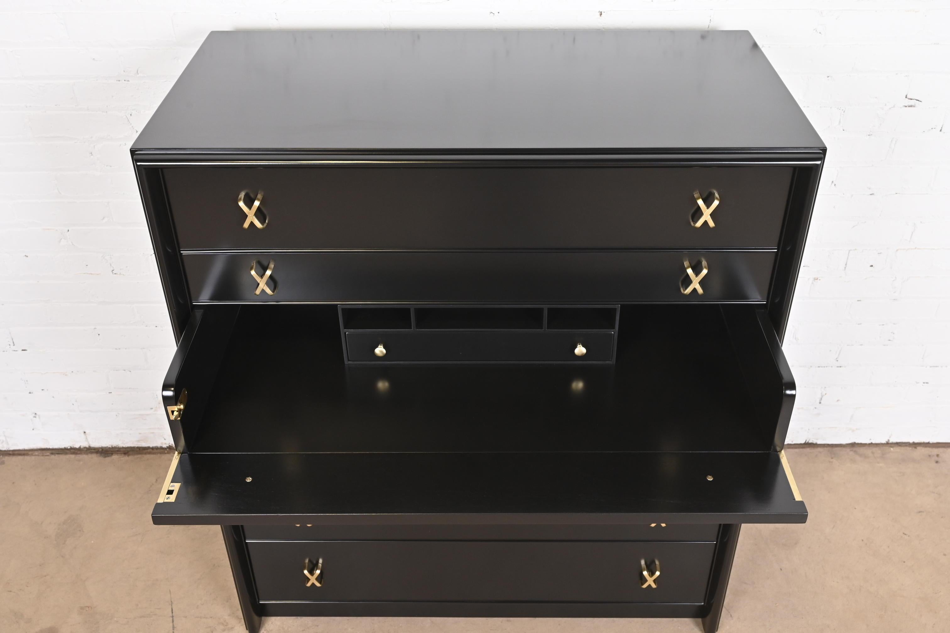 Paul Frankl Black Lacquered Highboy Dresser Chest With Drop Front Secretary Desk 6