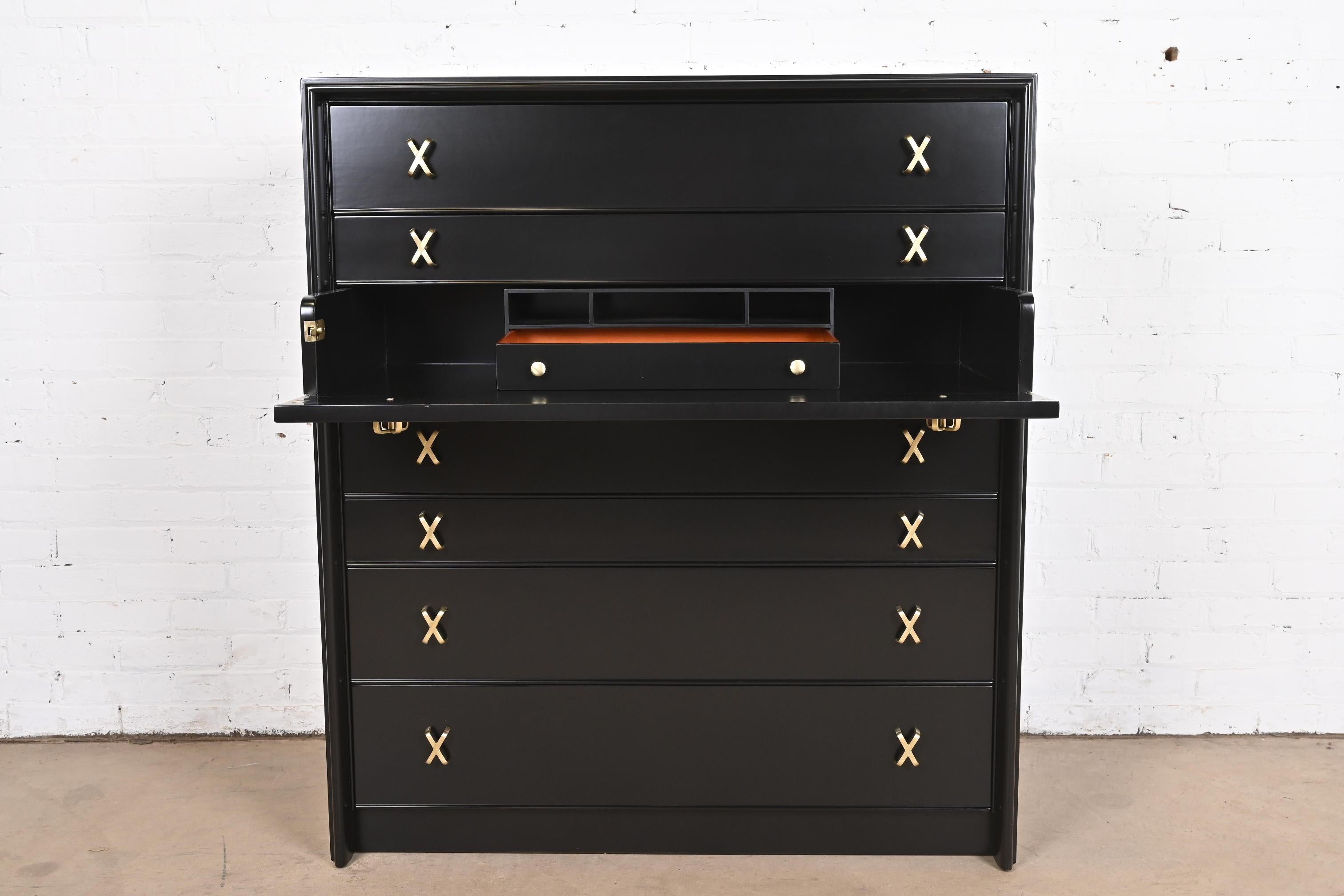 Paul Frankl Black Lacquered Highboy Dresser Chest With Drop Front Secretary Desk For Sale 9