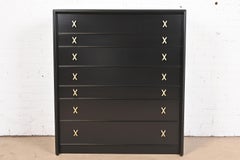 Paul Frankl Black Lacquered Highboy Dresser Chest With Drop Front Secretary Desk