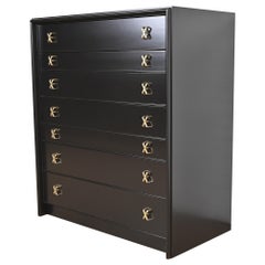 Paul Frankl Cassettiera Highboy laccata nera con scrivania a scomparsa