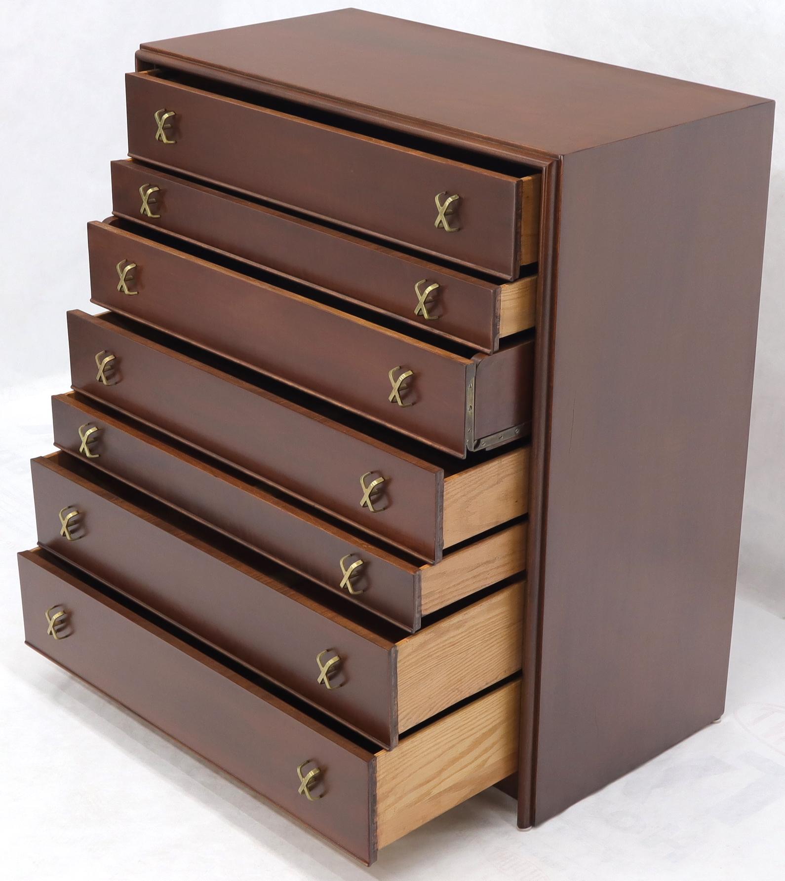 Paul Frankl Brass X-Pulls Brown Cherry High Chest with Drop Front Secretary For Sale 2