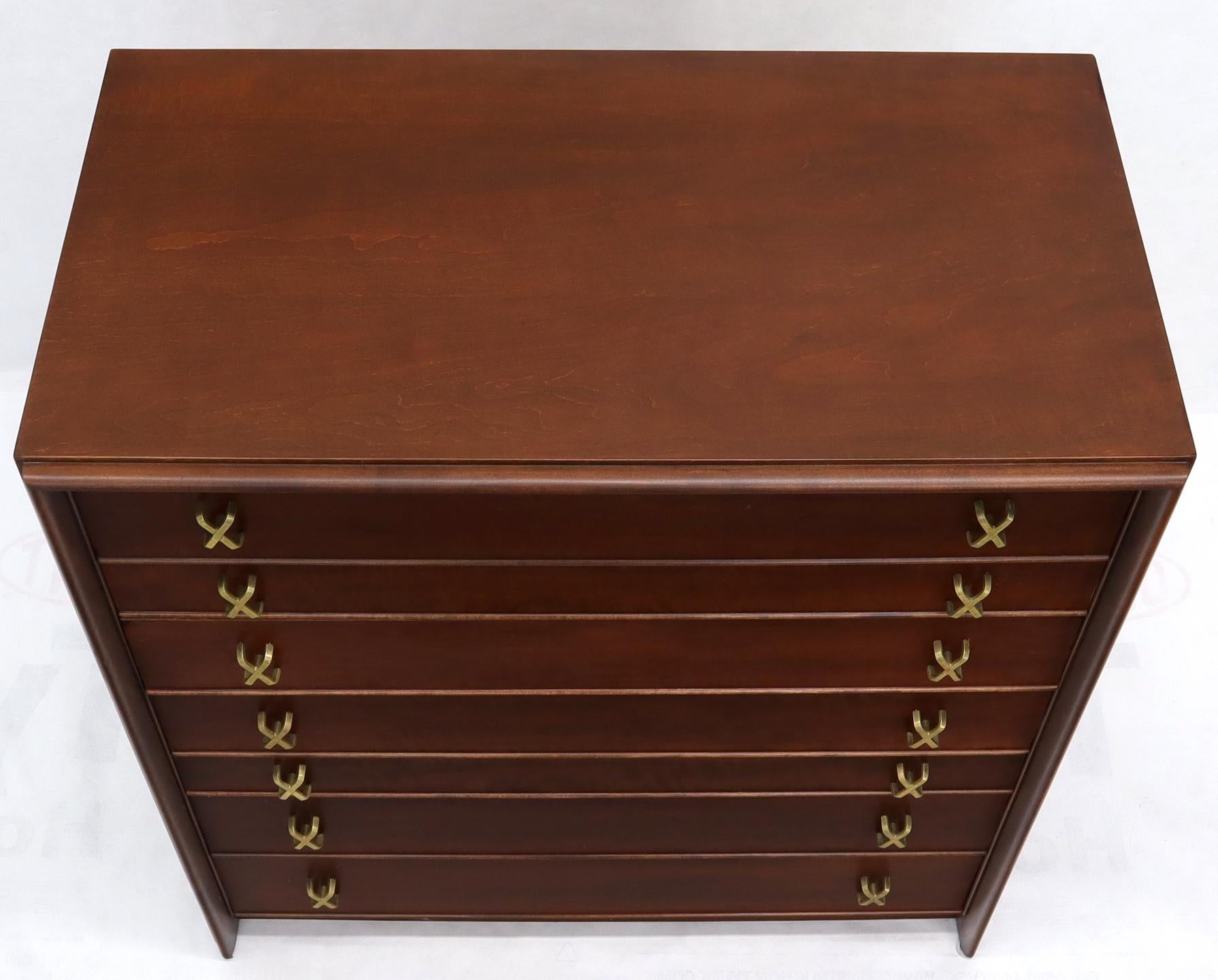 American Paul Frankl Brass X-Pulls Brown Cherry High Chest with Drop Front Secretary For Sale
