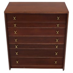 Paul Frankl Brass X-Pulls Brown Cherry High Chest with Drop Front Secretary
