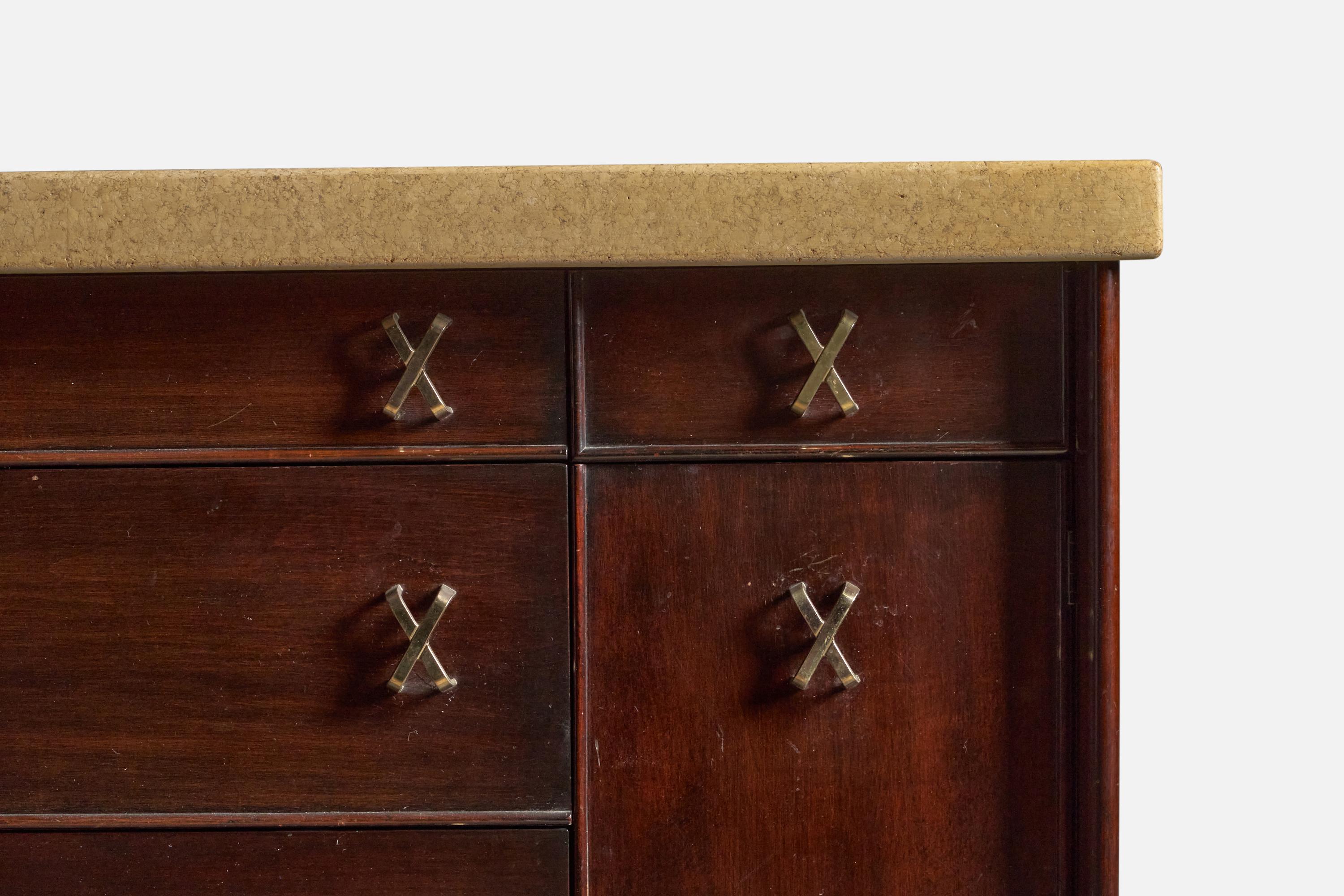 Paul Frankl, Cabinet, Mahogany, Brass, Cork, USA, 1940s In Good Condition In High Point, NC