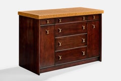 Armoire Paul Frankl, acajou, laiton, liège, États-Unis, années 1950