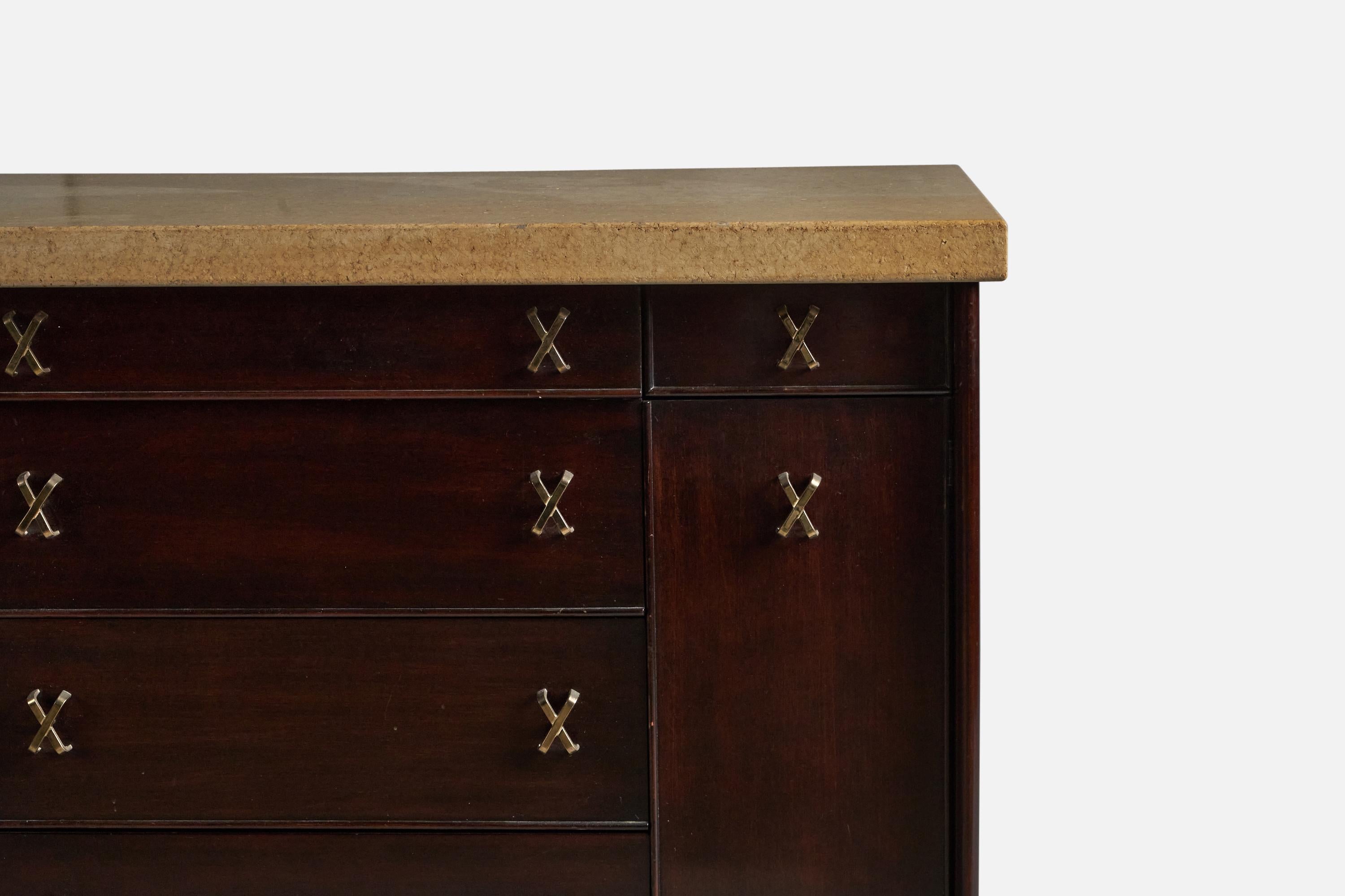 Paul Frankl, Cabinet, Mahogany, Brass, Cork, USA, 1950s In Good Condition For Sale In High Point, NC