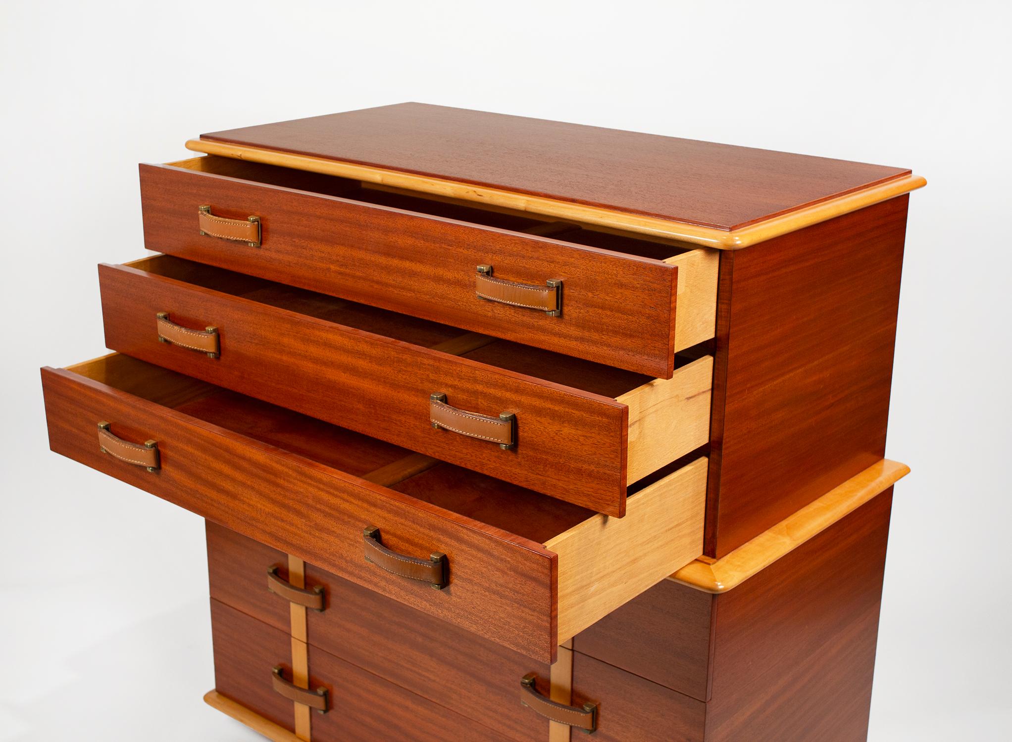 20th Century Paul Frankl Chest of Drawers 'Station Wagon Series' in Mahogany Maple & Leather