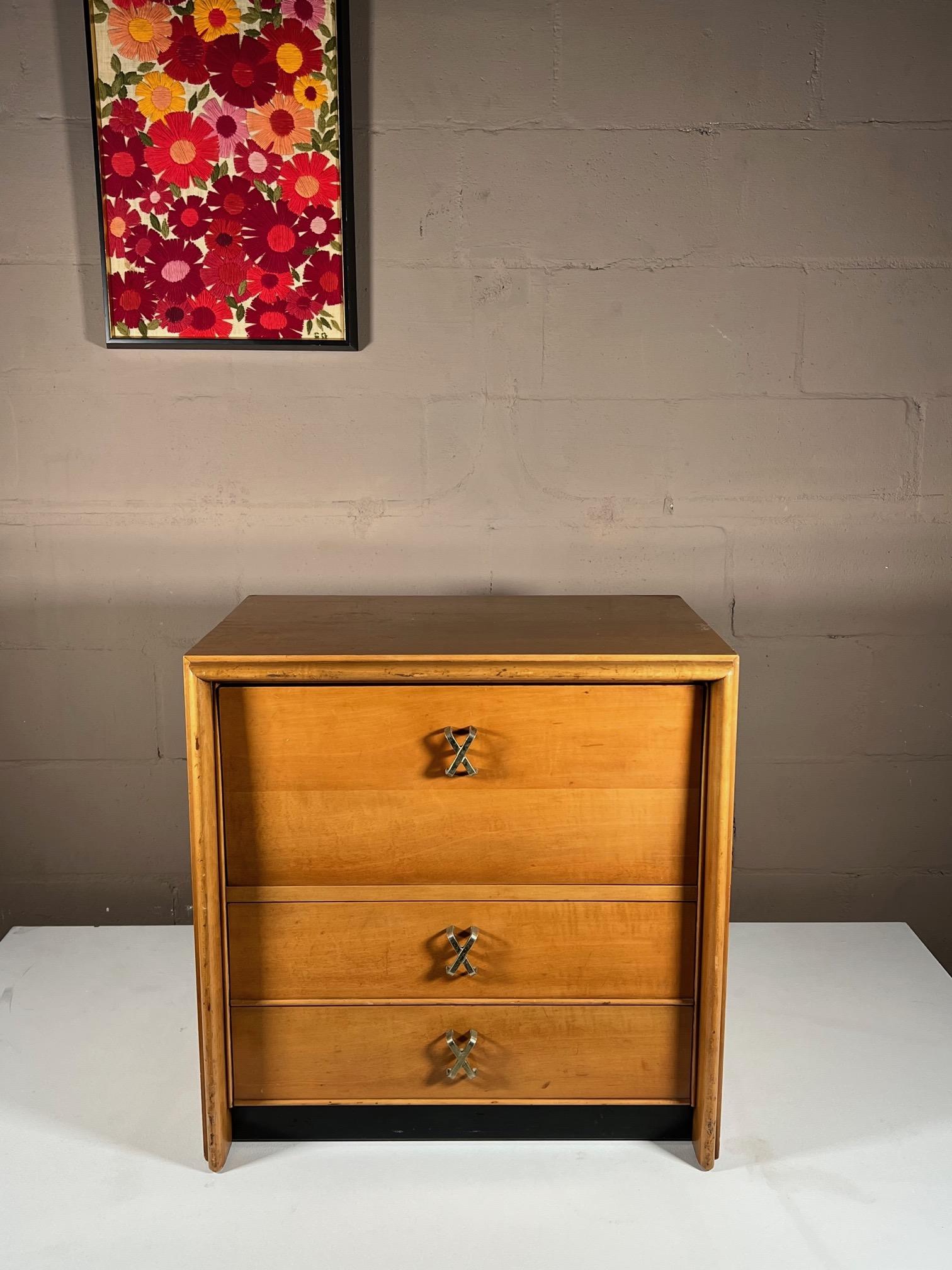 Mid-Century Modern Paul Frankl Classic Nightstand with X Handles For Sale