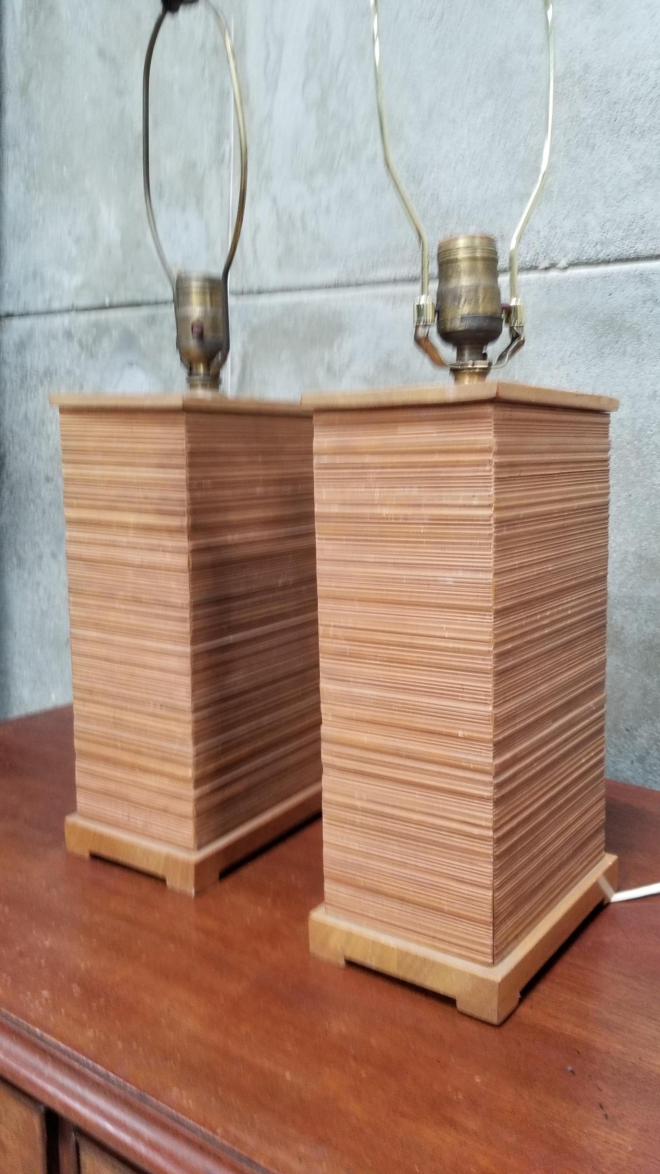 American Paul Frankl Combed Fir Table Lamps, a Pair