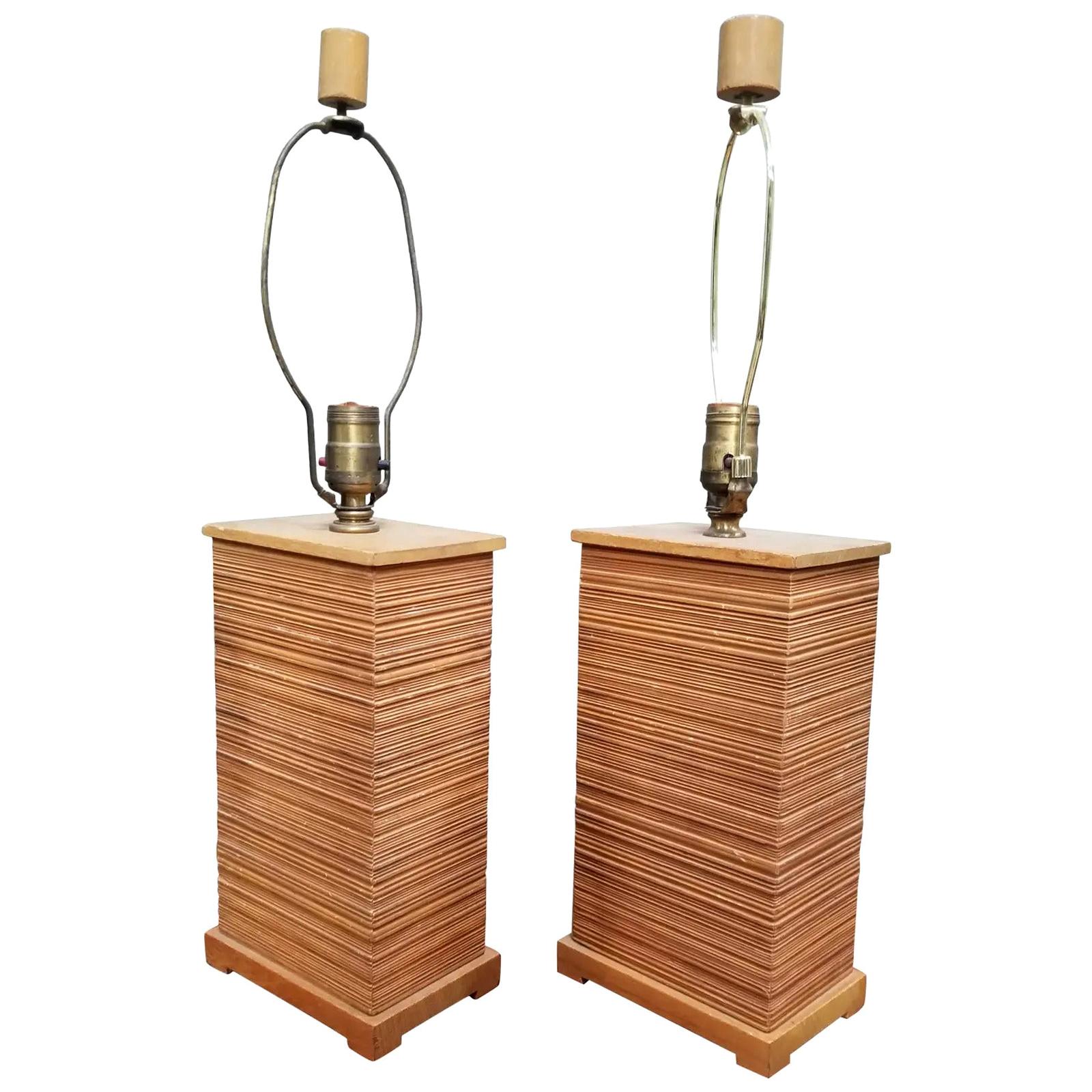 Paul Frankl Combed Fir Table Lamps, a Pair For Sale