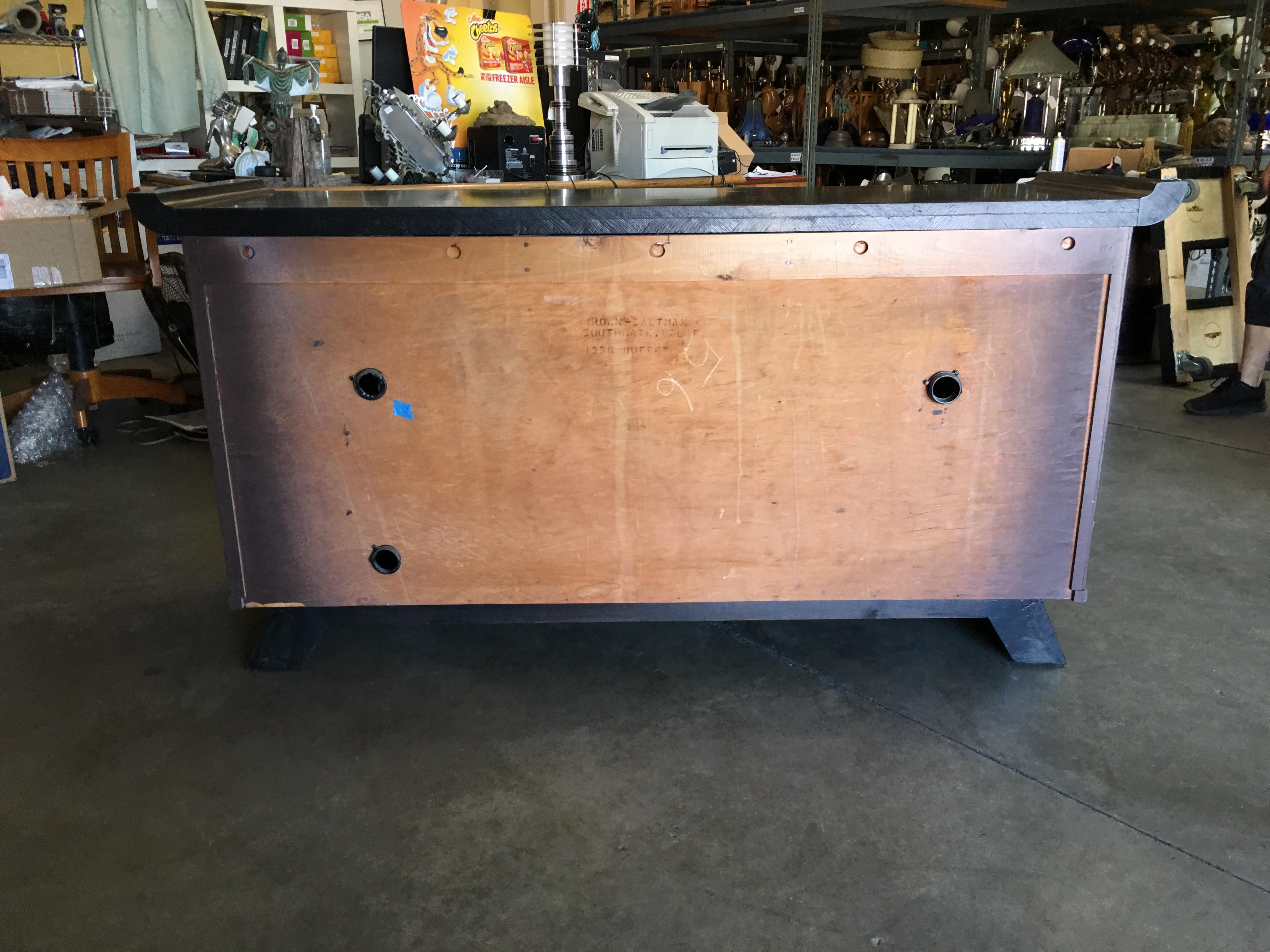 Brass Paul Frankl Combed Wood Buffet or Credenza for Brown Saltman