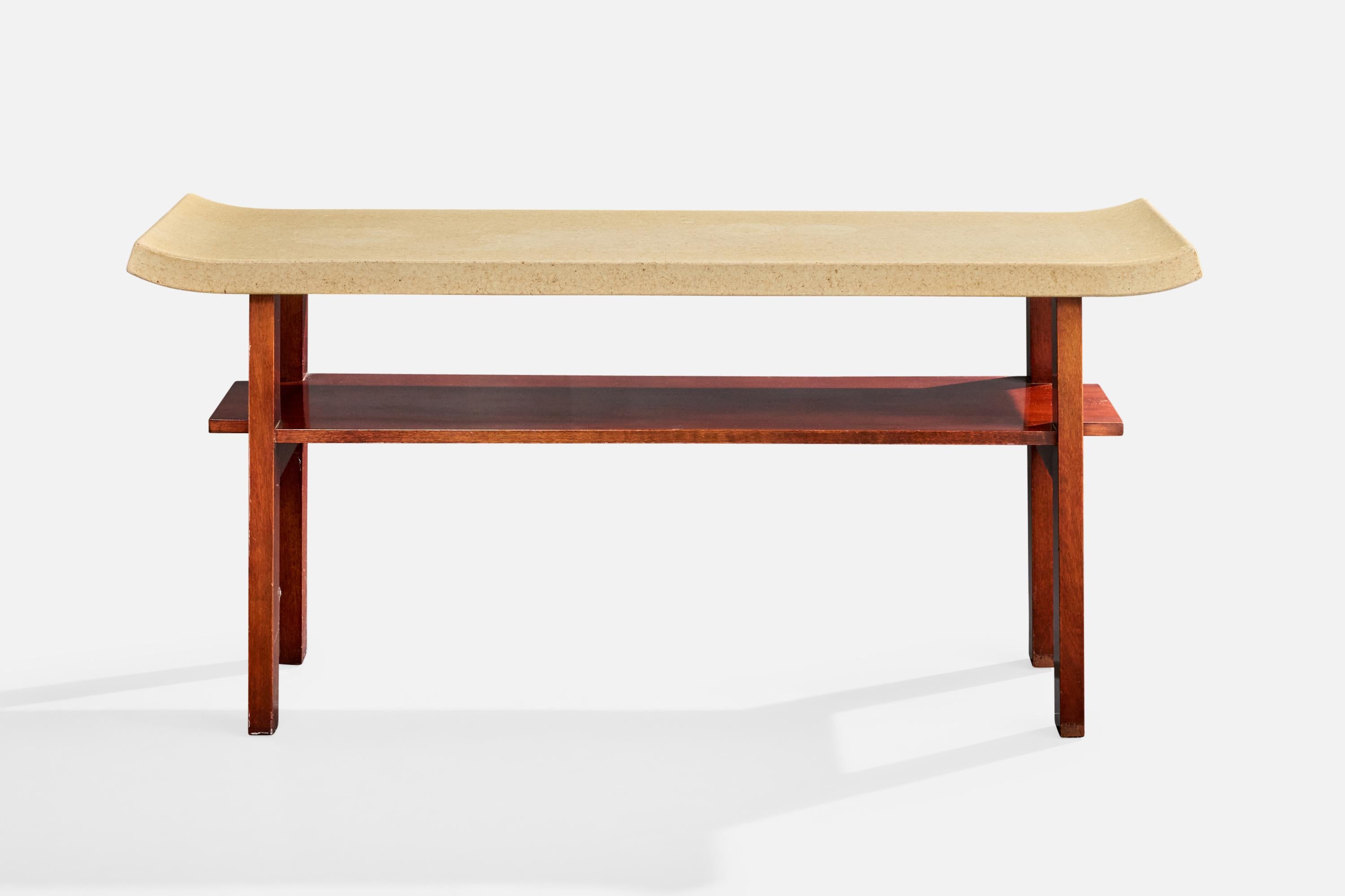 Mid-Century Modern Paul Frankl, Console Table, Mahogany, Cork, USA, 1950s en vente