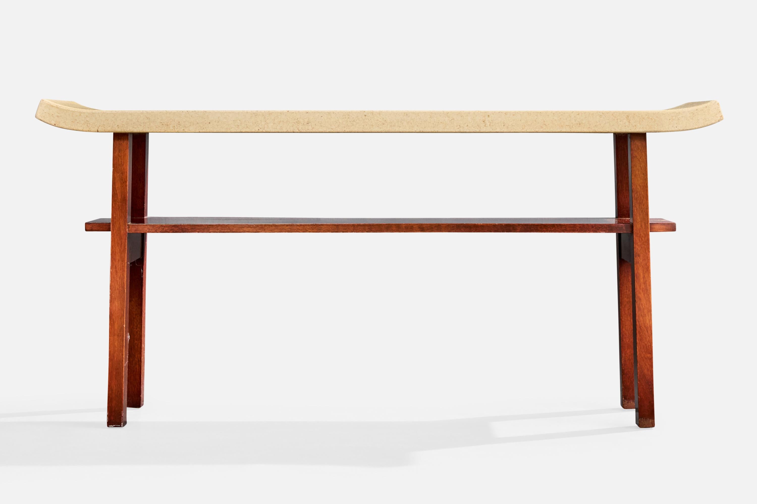 Américain Paul Frankl, Console Table, Mahogany, Cork, USA, 1950s en vente