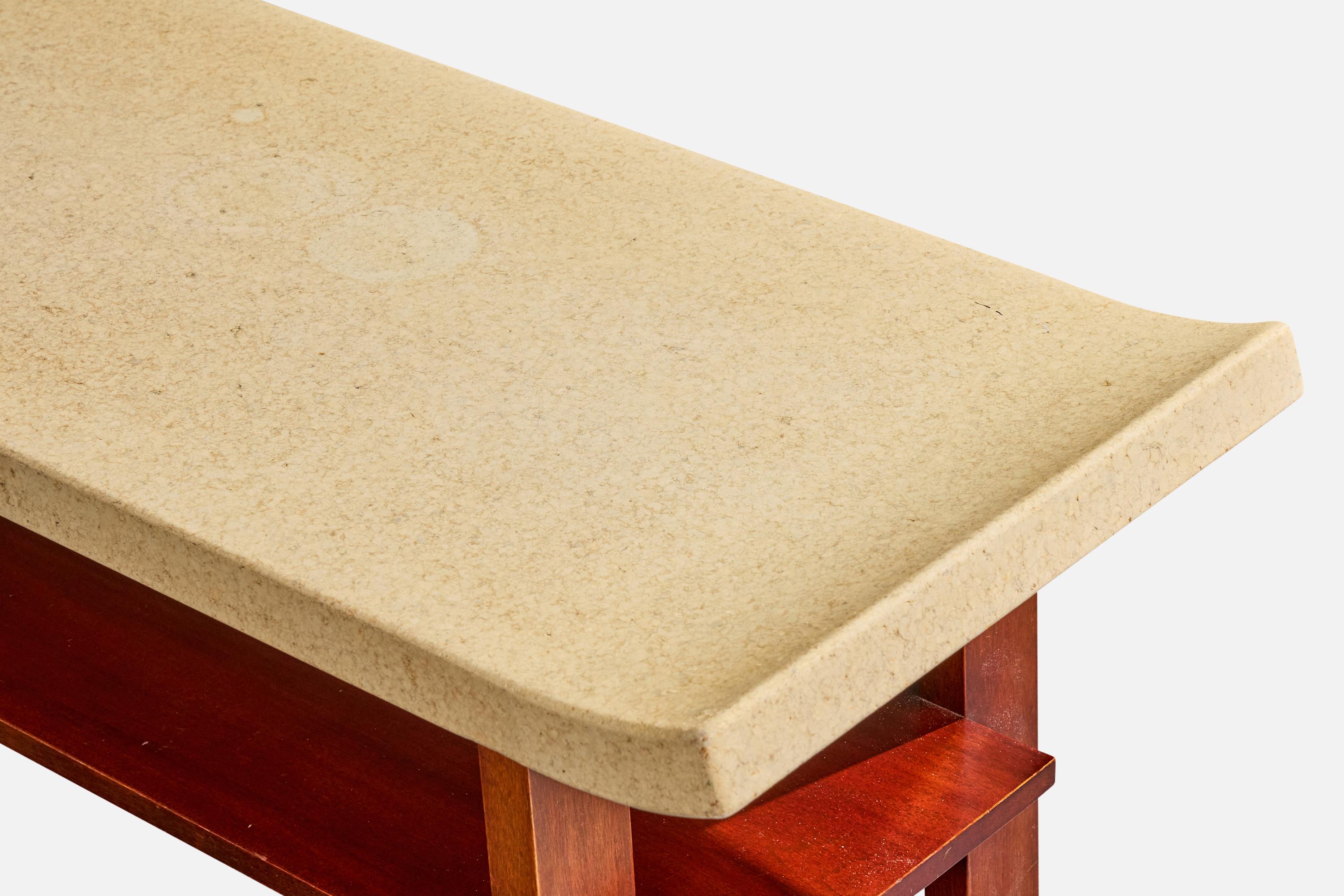 Acajou Paul Frankl, Console Table, Mahogany, Cork, USA, 1950s en vente