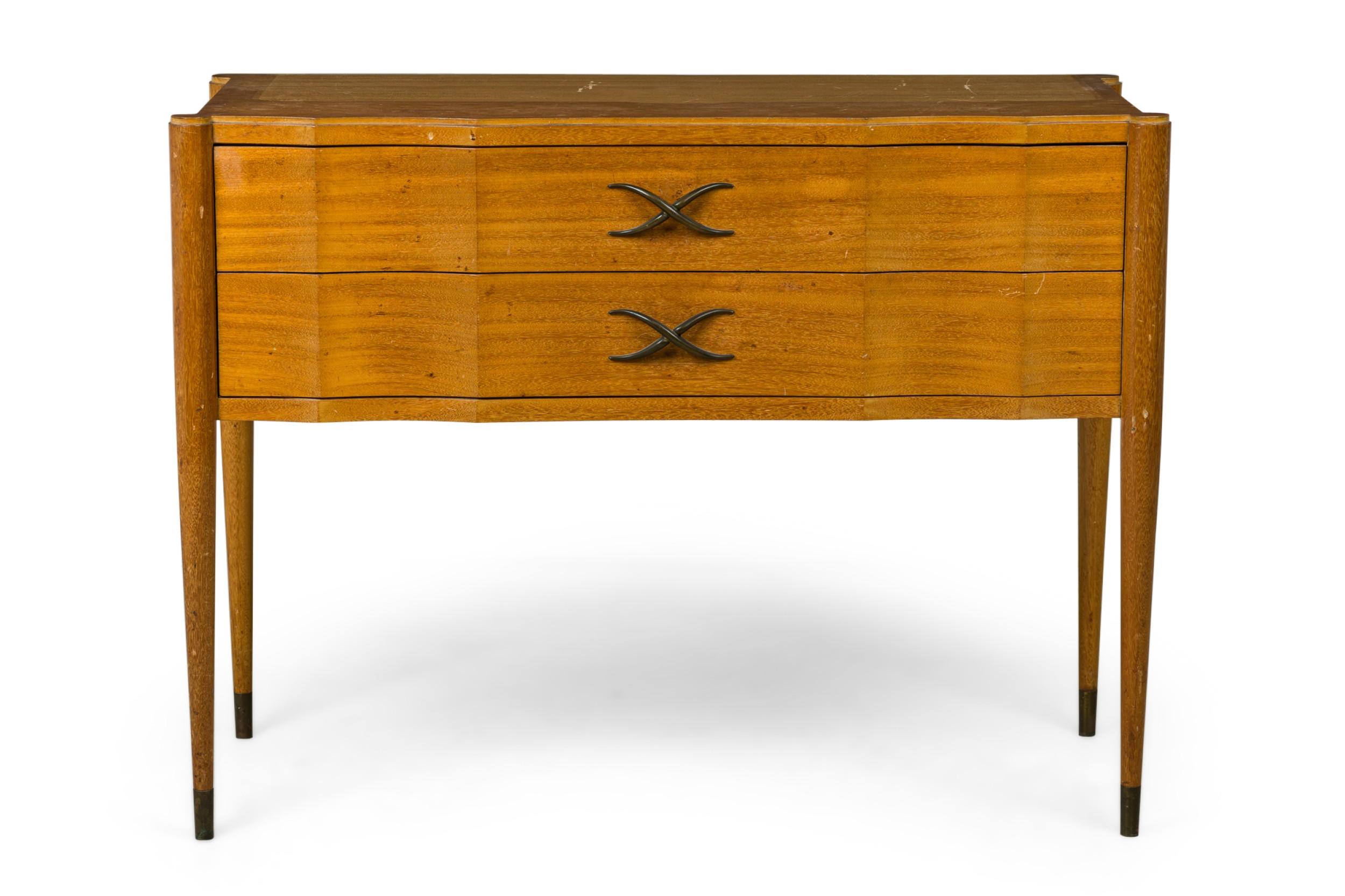 Paul Frankl Continental Mid-Century Walnut and Brass 2-Drawer Console Table For Sale 7