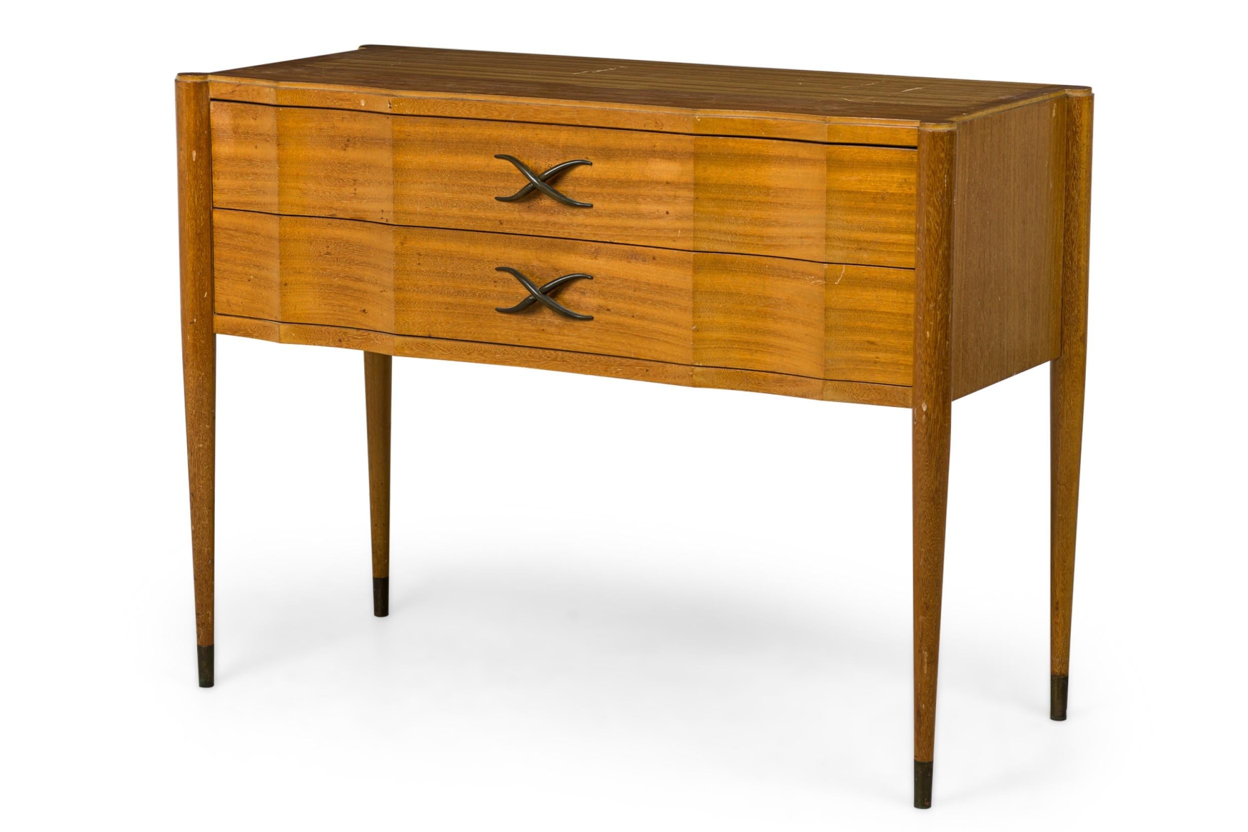 Paul Frankl Continental Mid-Century Walnut and Brass 2-Drawer Console Table For Sale 8