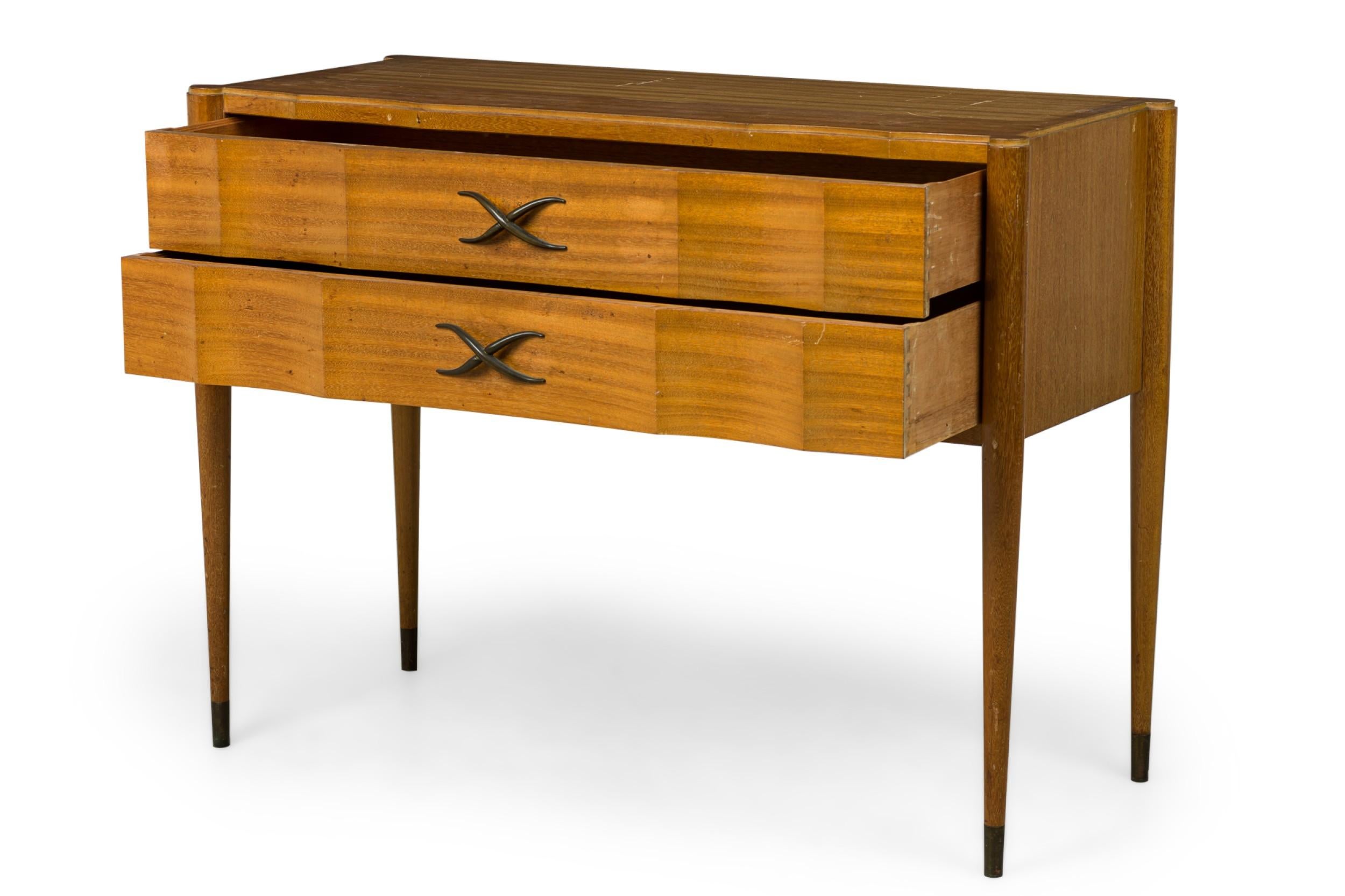 Paul Frankl Continental Mid-Century Walnut and Brass 2-Drawer Console Table For Sale 3