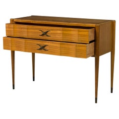 Paul Frankl Continental Mid-Century Walnut and Brass 2-Drawer Console Table
