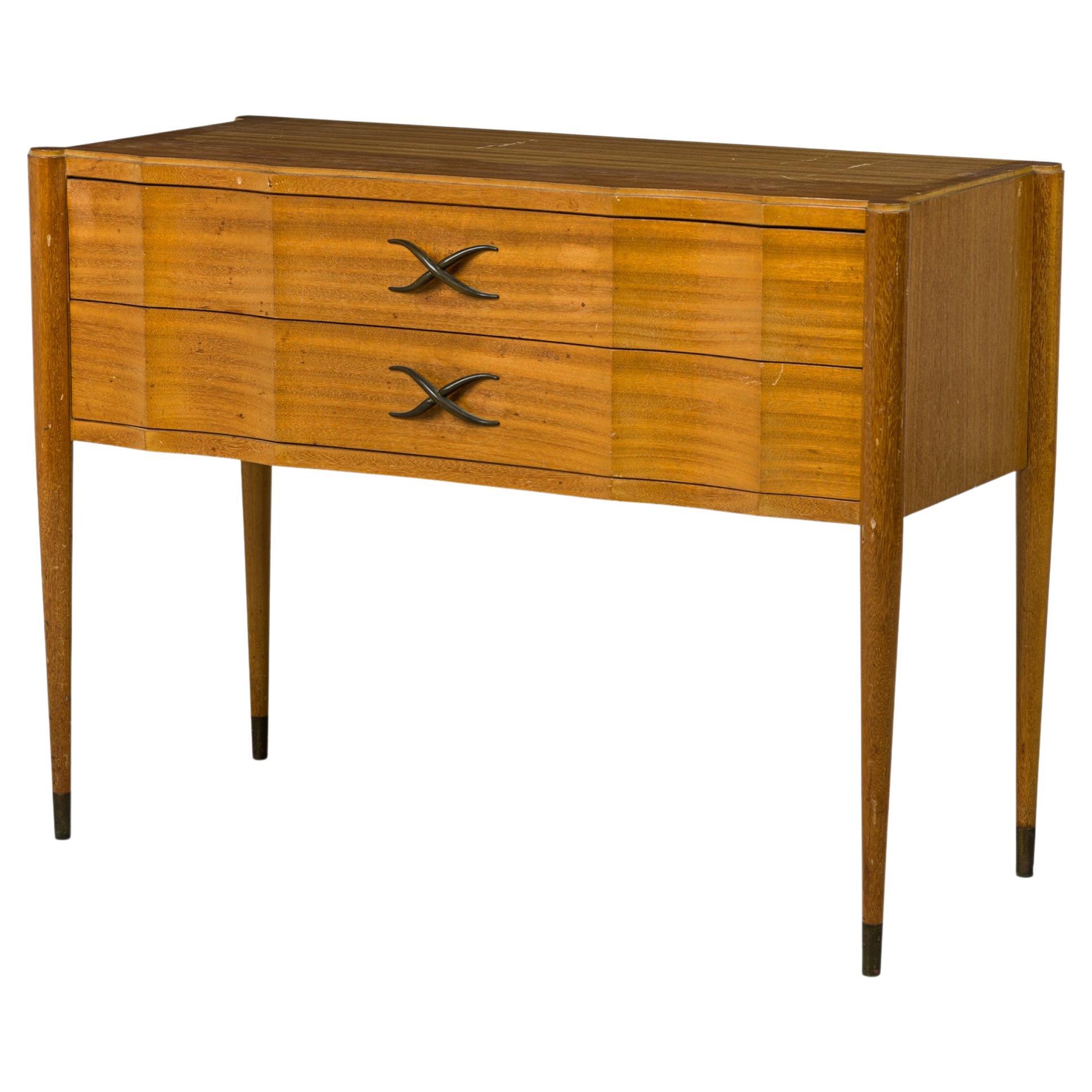 Paul Frankl Continental Mid-Century Walnut and Brass 2-Drawer Console Table