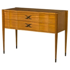 Paul Frankl Continental Mid-Century Walnut and Brass 2-Drawer Console Table